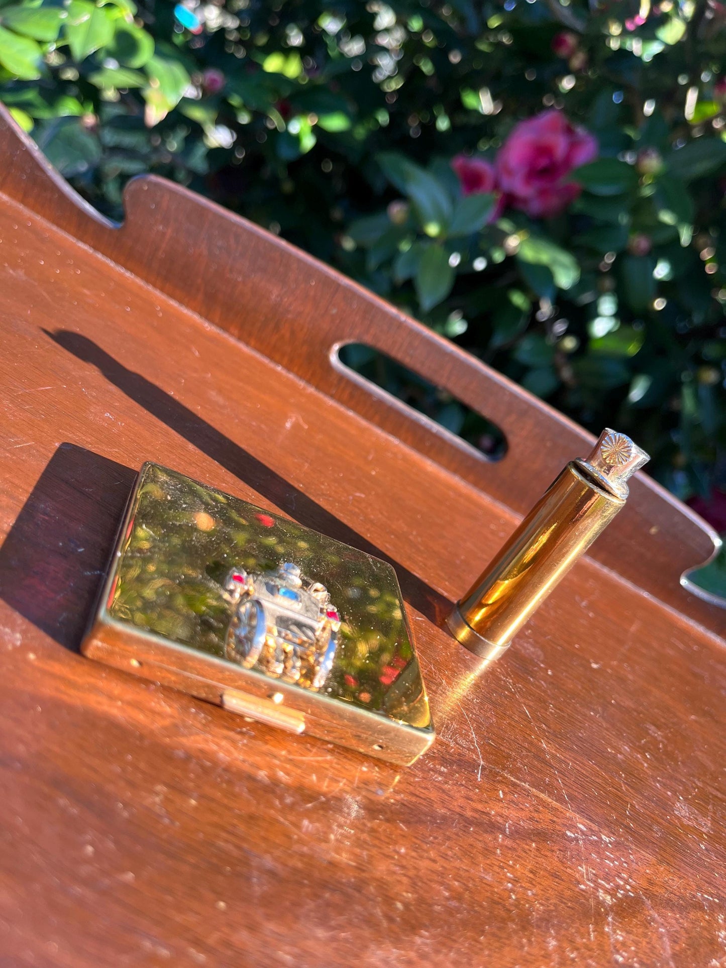Vintage Horse Carriage Compact with Lipstick Tube, Flato Compact, Retro Makeup Case, Vanity Collectible, Gift for Her