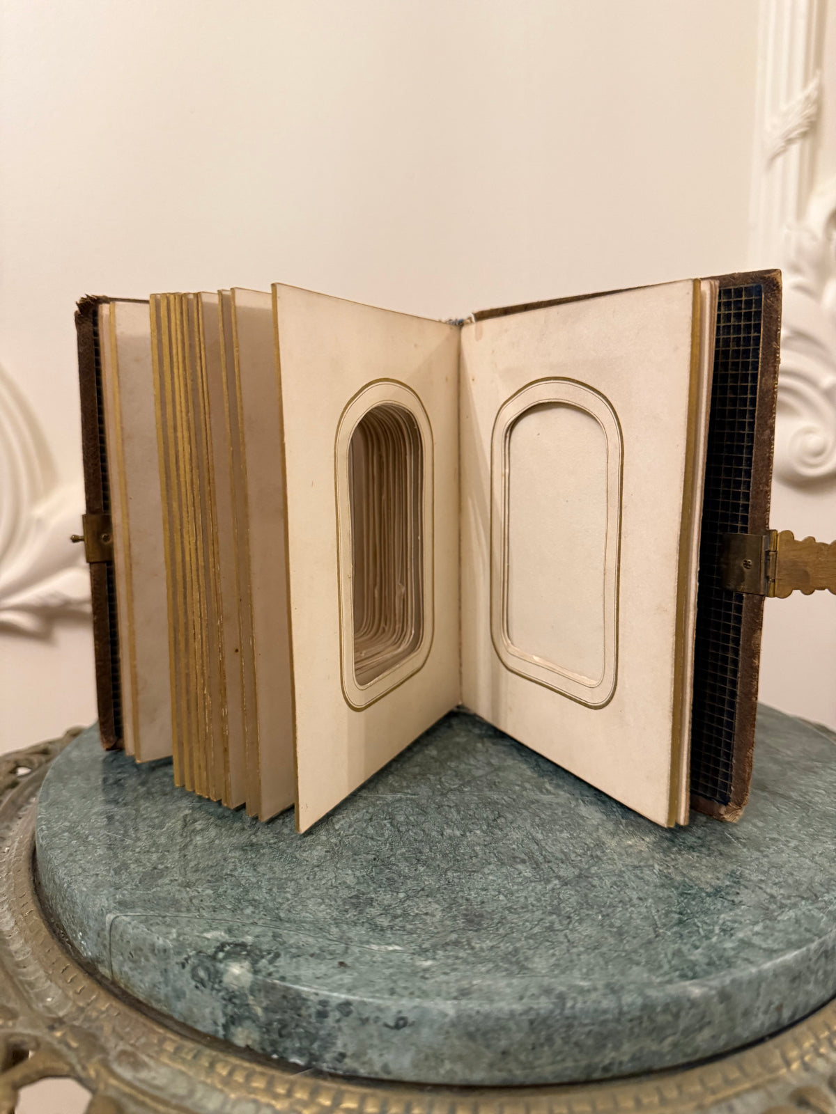 Antique Victorian Tooled Leather Photograph Album with Brass Clasp, c. 1870–1890