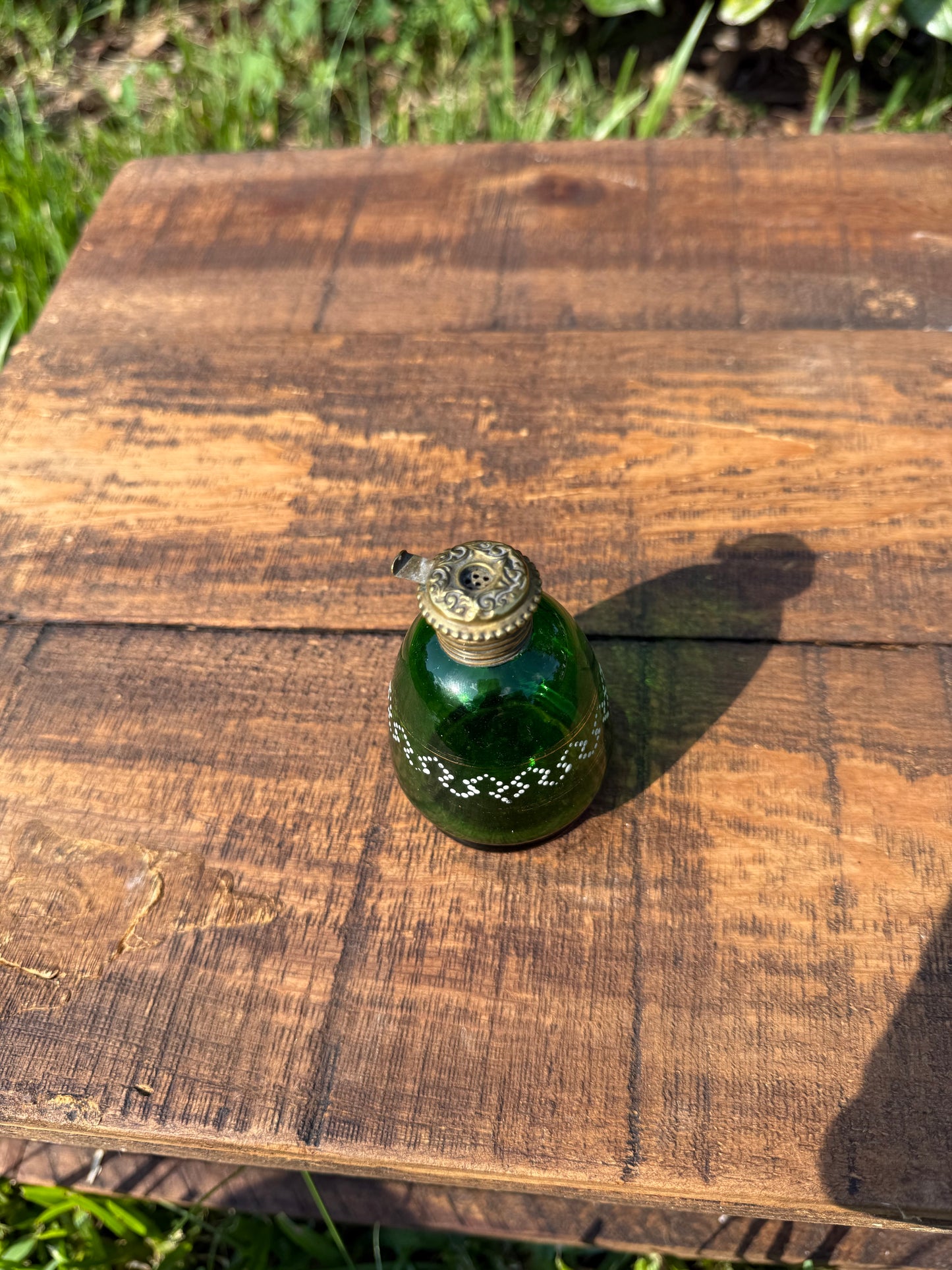 Victorian Green Glass Perfume Bottle with Brass Mounts, c. 1870–1890