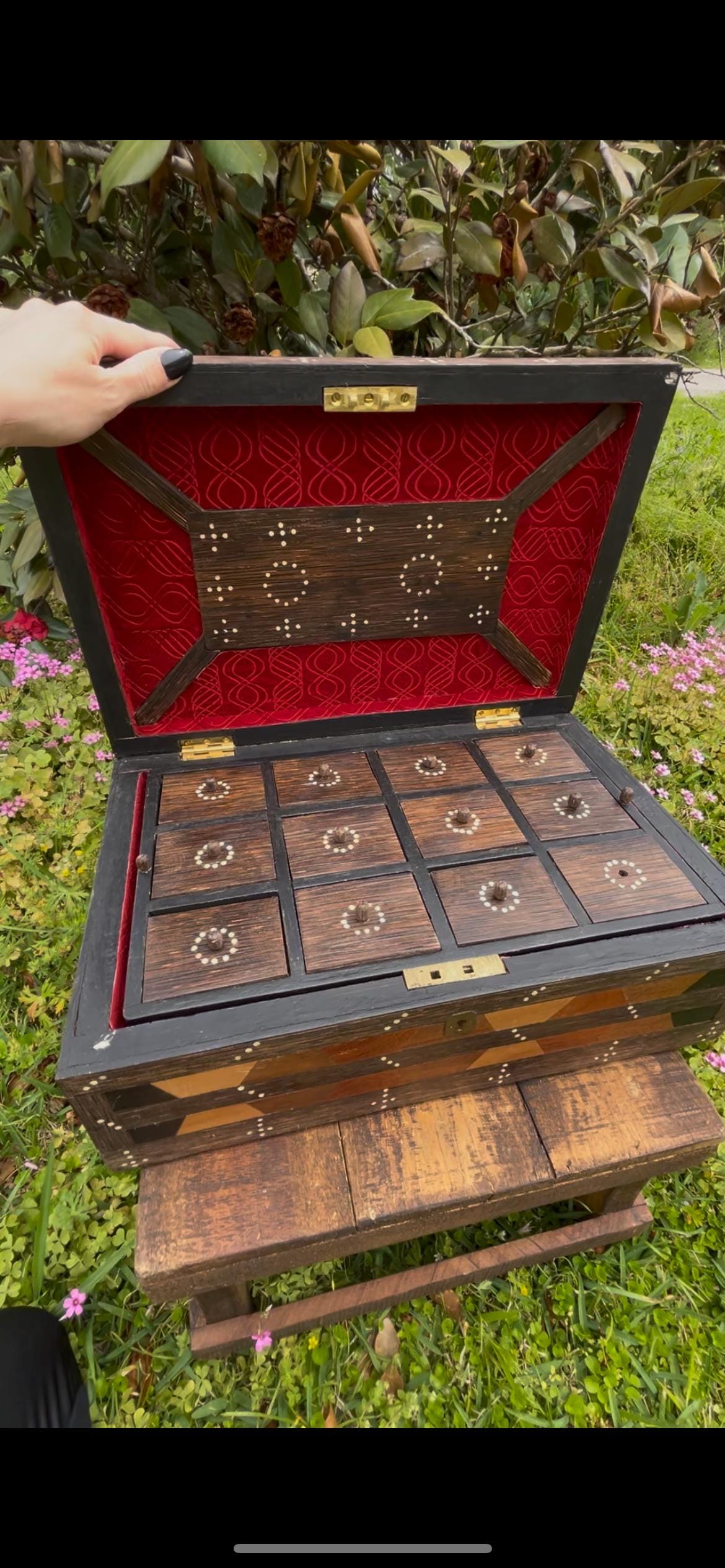 1930s Middle Eastern Parquetry Box – Porcupine Quill Inlay – Hardwood Jewelry or Gemstone Box – Vintage Inlaid Wood Box