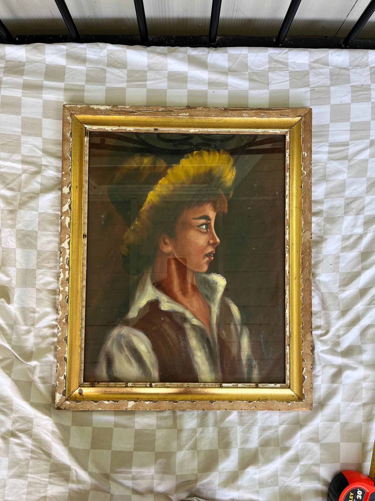 Mid-Century Italian School Style Portrait | Young Man in Hat | Romantic Rural Theme | 19x23 Vintage Painting