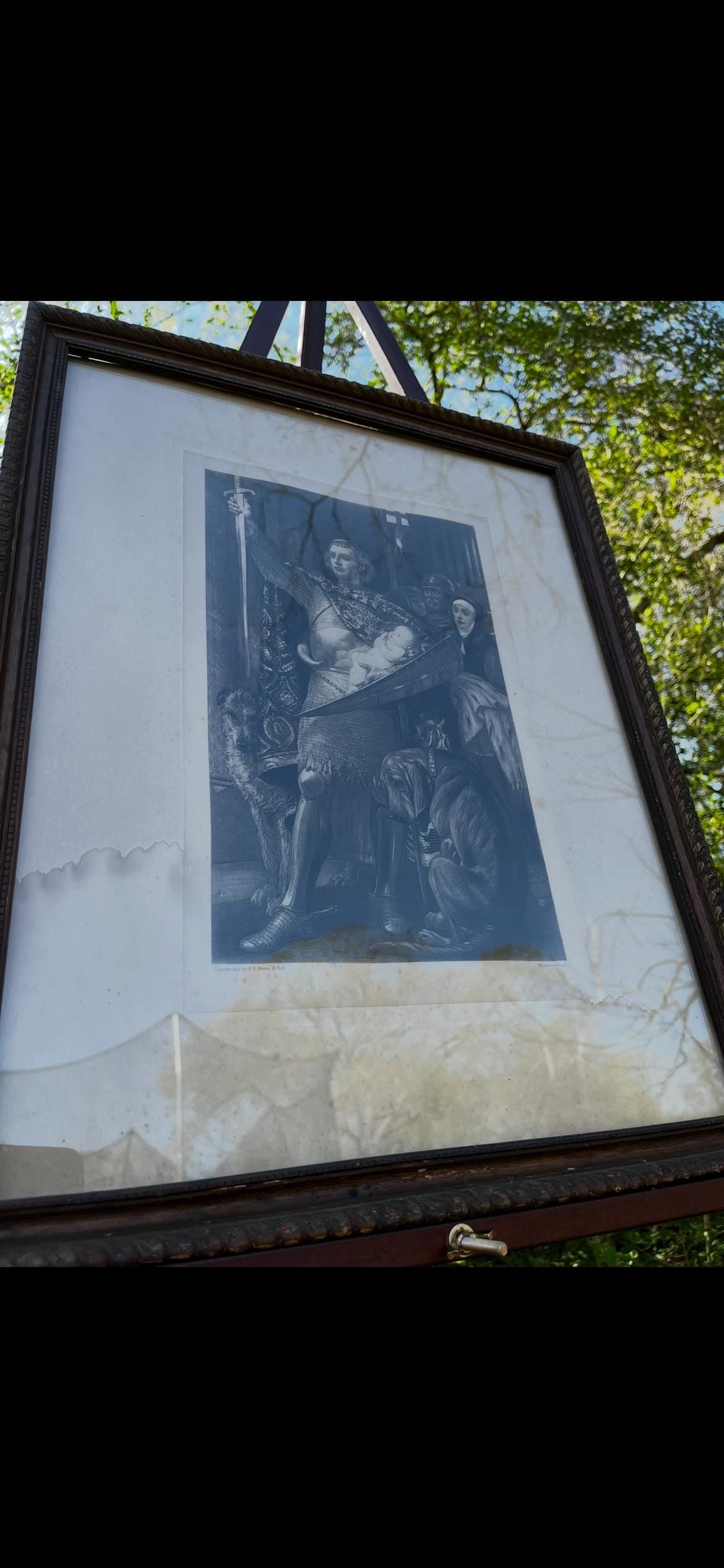 1885 Goupil Photogravure by P.R. Morris A.R.A. – Medieval Knight & Infant – Victorian Engraved Print