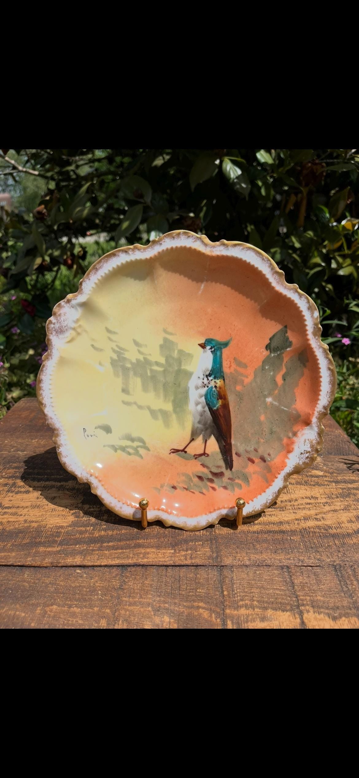 Antique Limoges Game Plate – Signed Puvis with Coronet Stamp – Hand-Painted French Porcelain – Collectible Decorative Plate