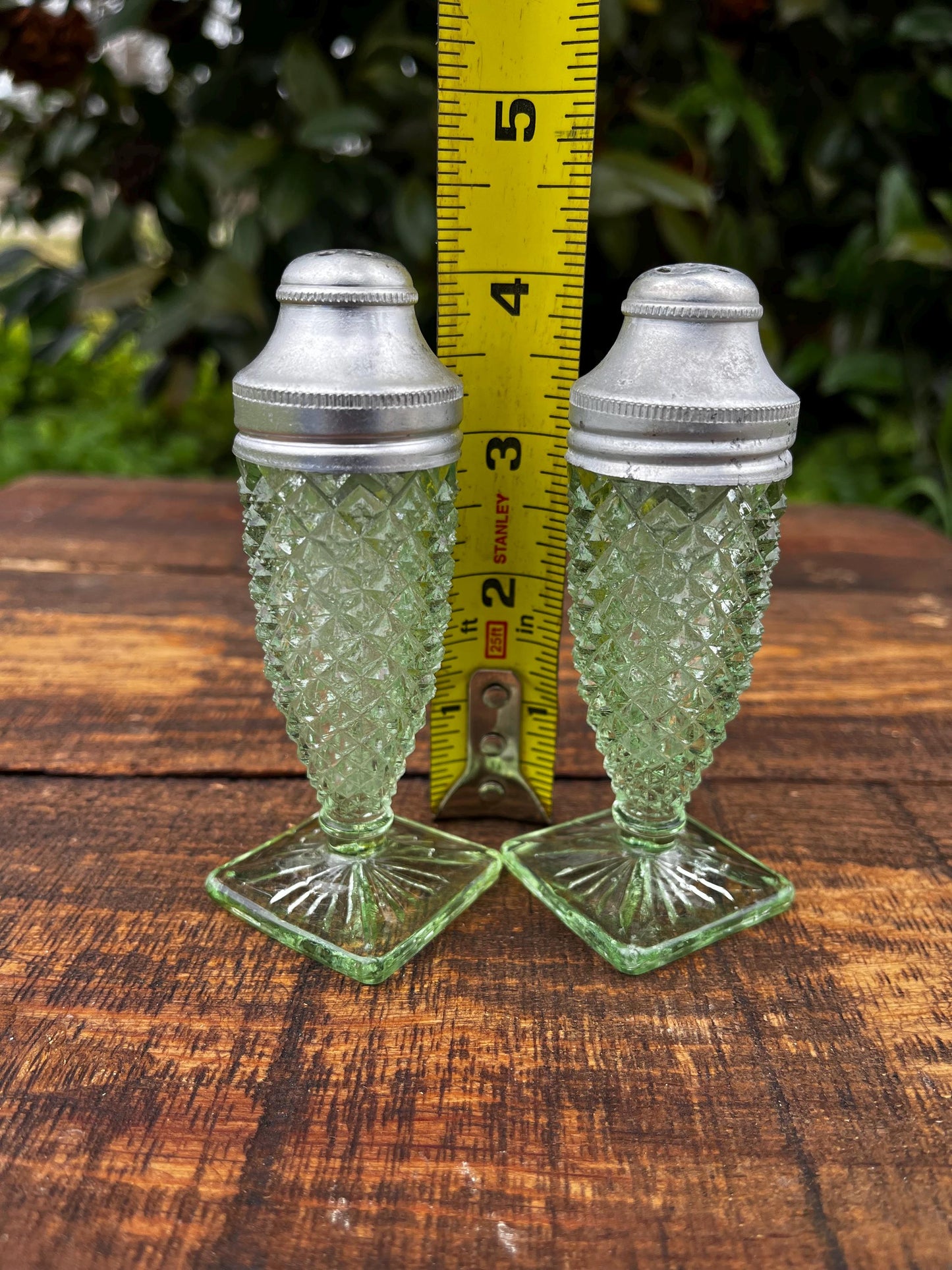 Miss America Green Glass Salt and Pepper Shakers, Depression Glass, Antique Dinnerware, Kitchen Collectibles