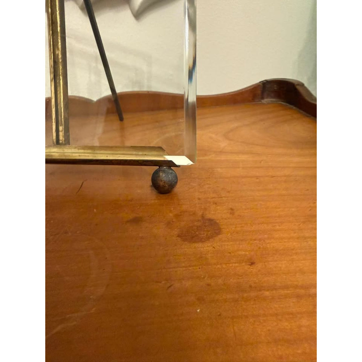 Antique French Beveled Glass 5x7 Photo Frame Brass Easel Ball Feet