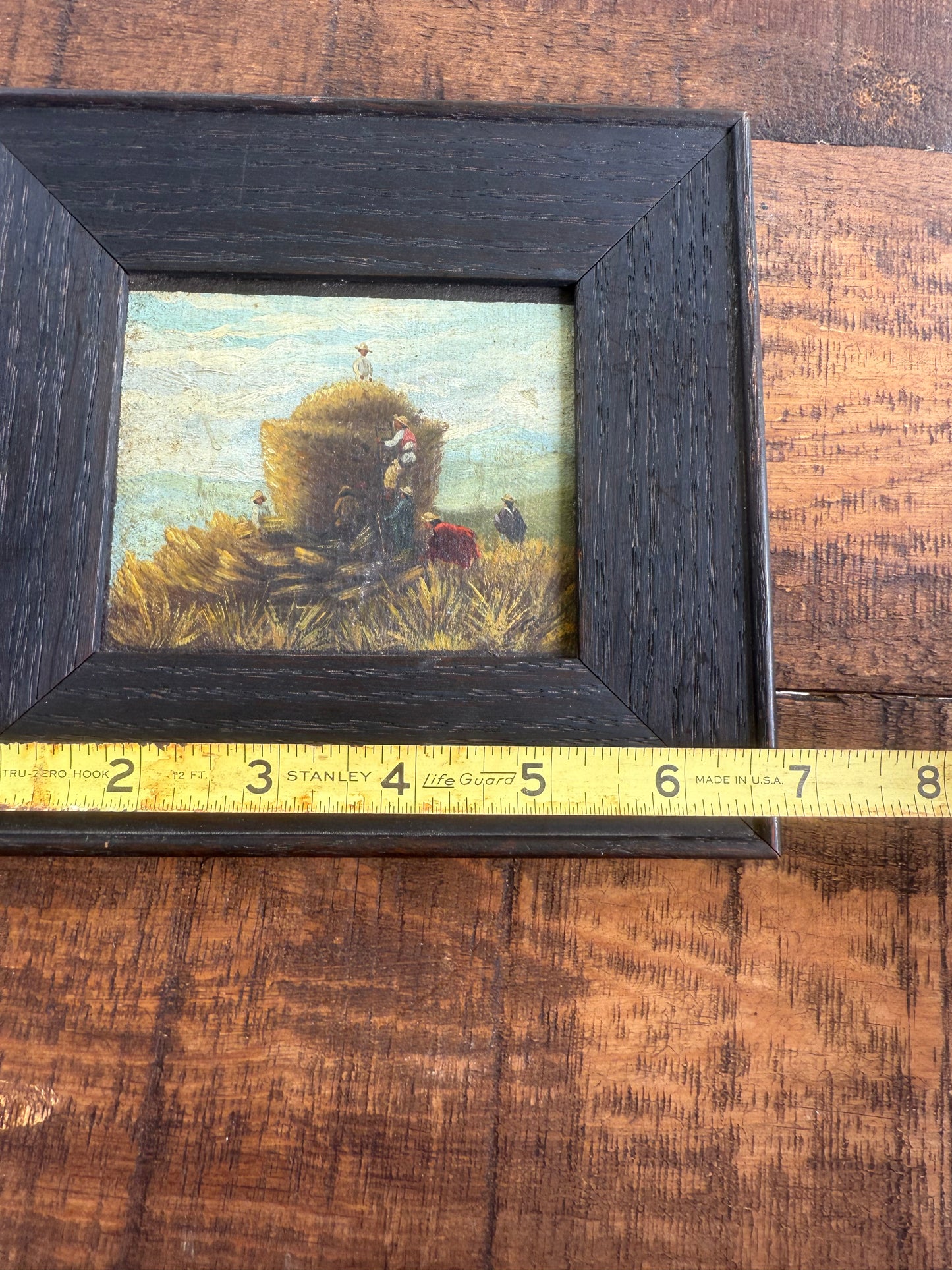 19th Century Wanamaker Collection Miniature Oil Painting – Harvest Scene with Hay Cart