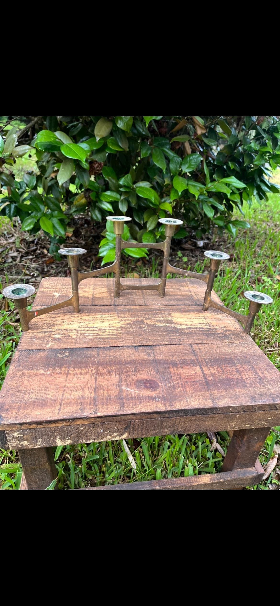 Midcentury Brutalist Brass Candelabra – Articulated Arms Modernist Candle Holder