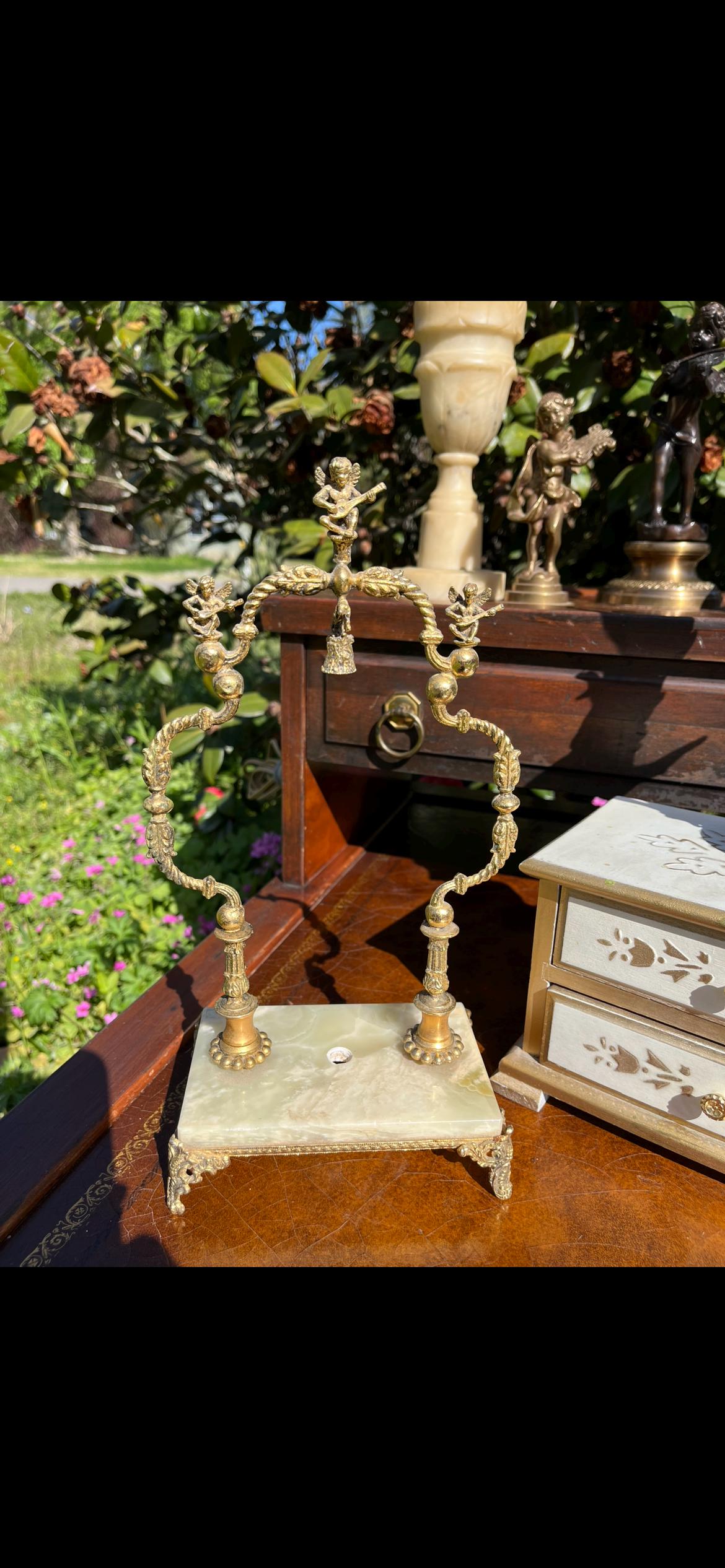 Brass Pocket Watch Stand with Onyx Base – Vintage Display Stand – Elegant Watch Holder for Desk or Mantel