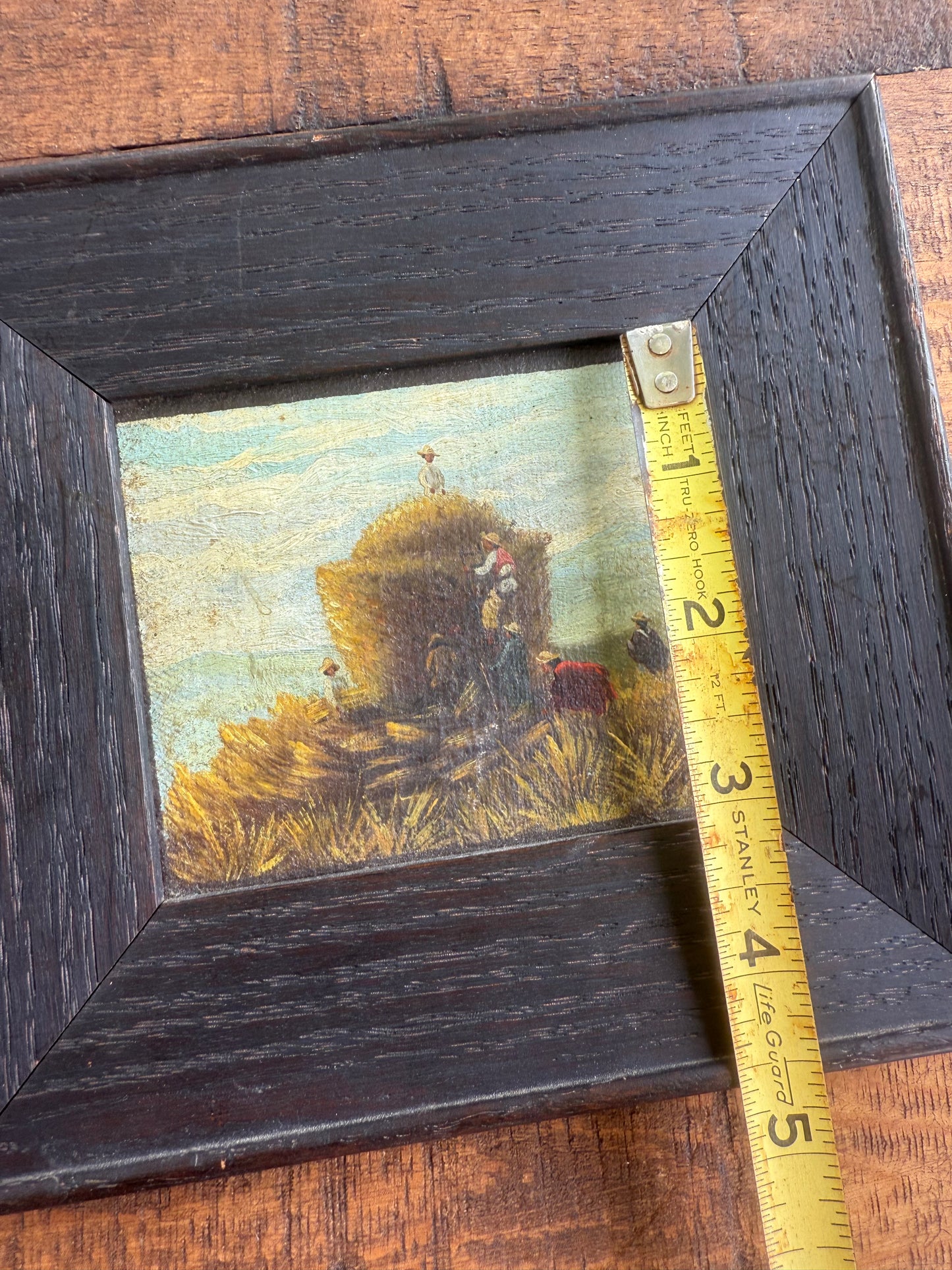 19th Century Wanamaker Collection Miniature Oil Painting – Harvest Scene with Hay Cart
