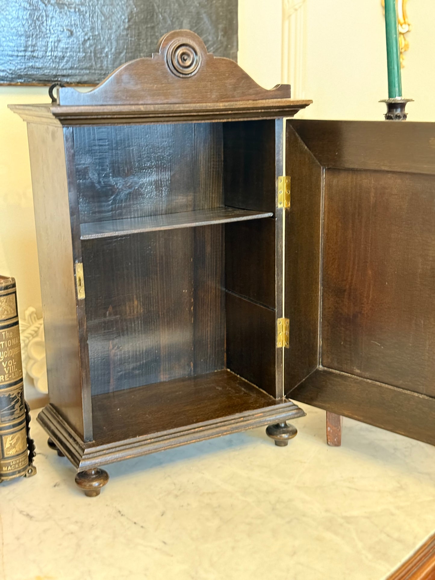 Antique Dutch or German Tobacco Cabinet | Knight Motif Wall Cabinet