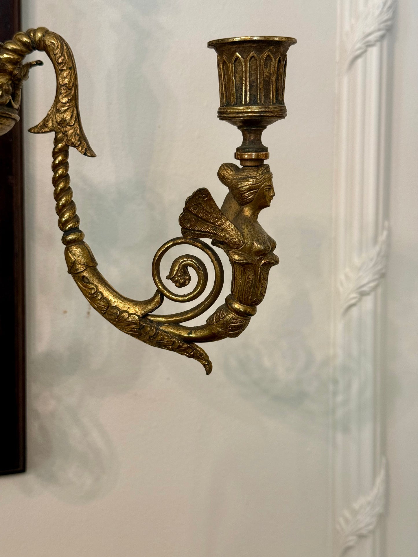 Regency Revival Gilt Bronze Figural Three-Light Wall Sconce