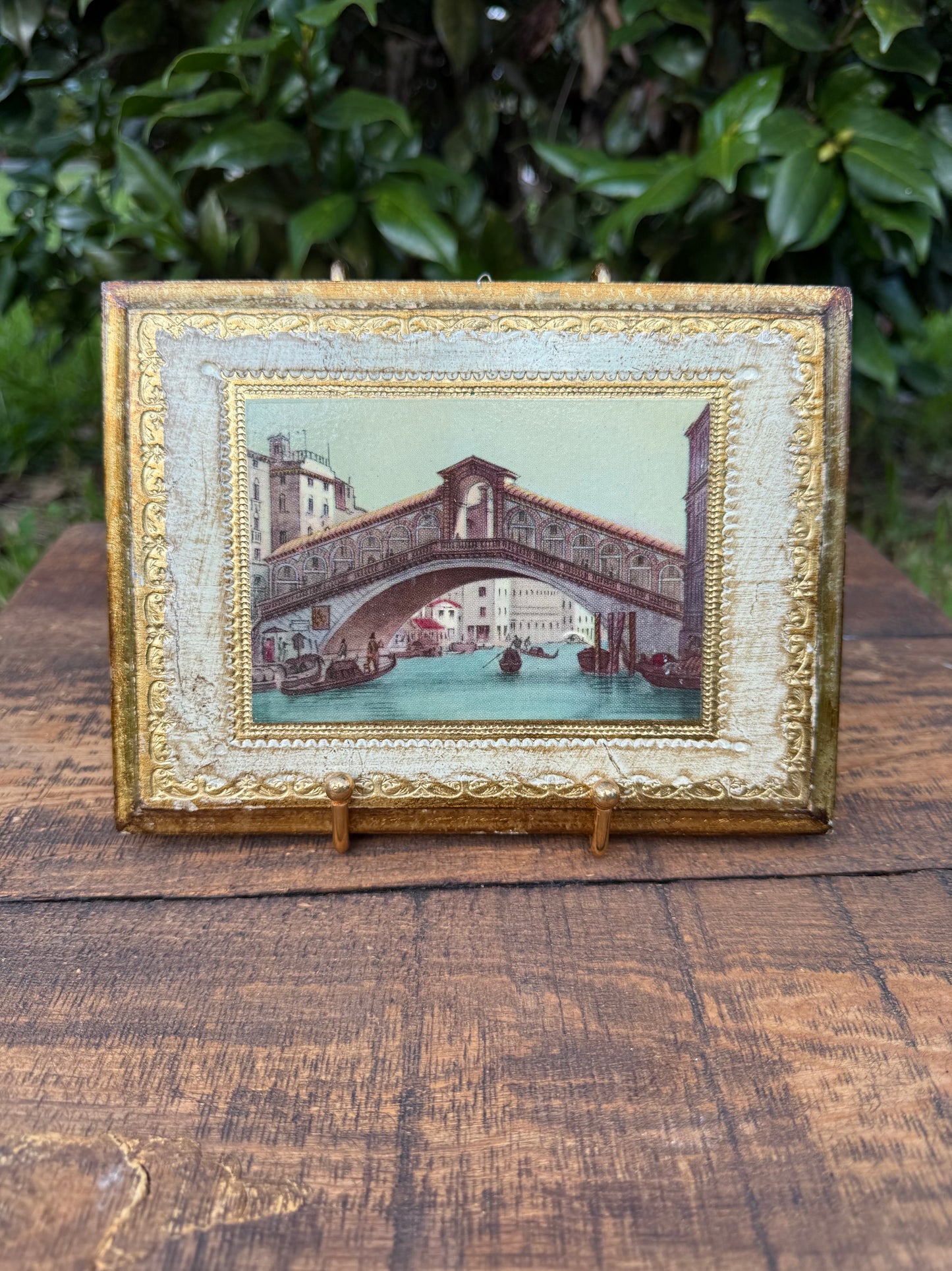 Venetian Painted Wood Panel of the Rialto Bridge