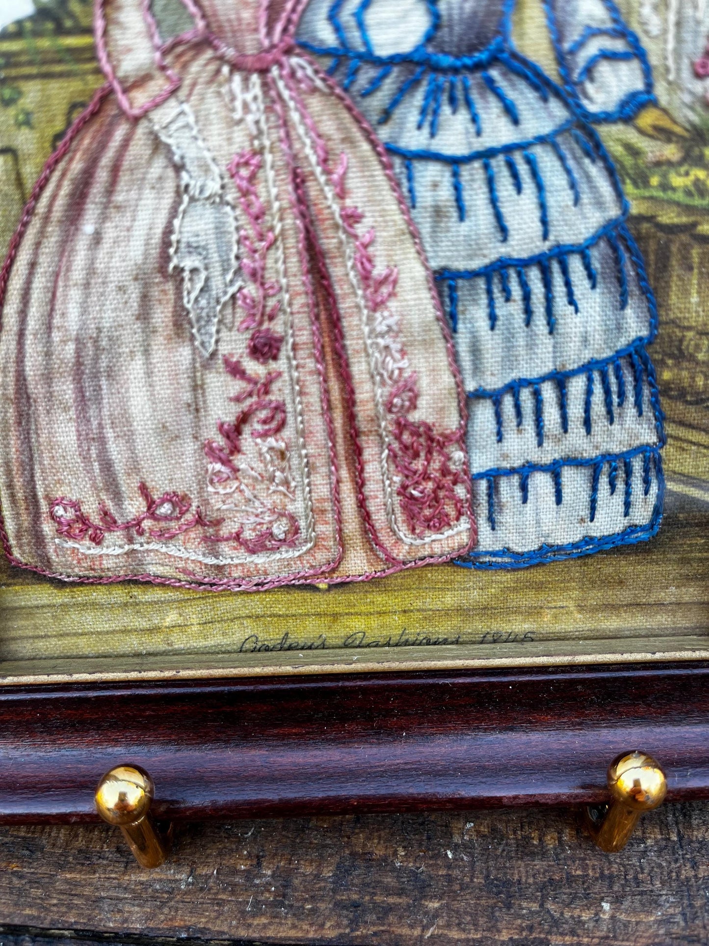 1845 Godey's Silk Tapestry, Embossed Woman Art, Antique Fashions Decor, Historical Collector's Piece, Godey's Fashions Tapestry