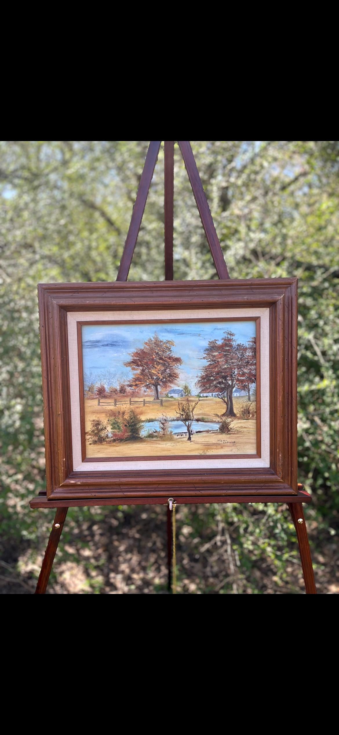Wilma LaFleur Original Oil Painting – Autumn Farm Landscape – Signed Southern Folk Art