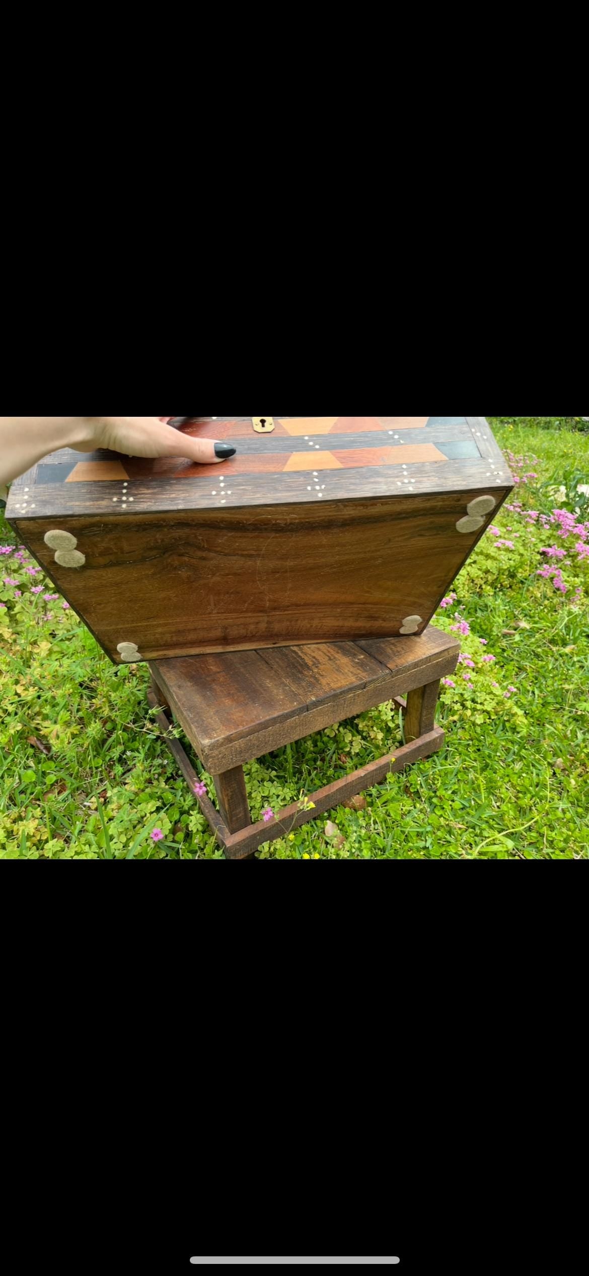 1930s Middle Eastern Parquetry Box – Porcupine Quill Inlay – Hardwood Jewelry or Gemstone Box – Vintage Inlaid Wood Box
