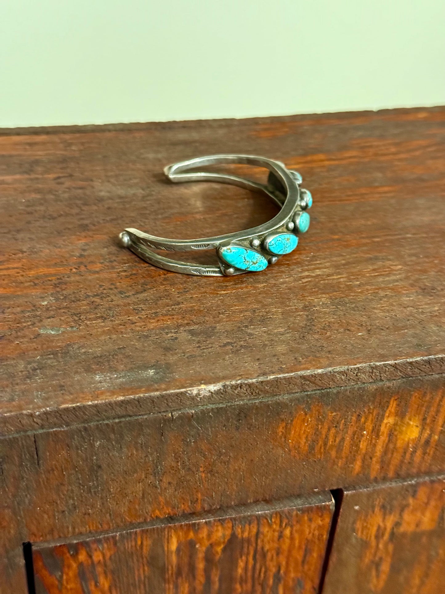 Vintage Navajo Five-Stone Turquoise Row Cuff Bracelet