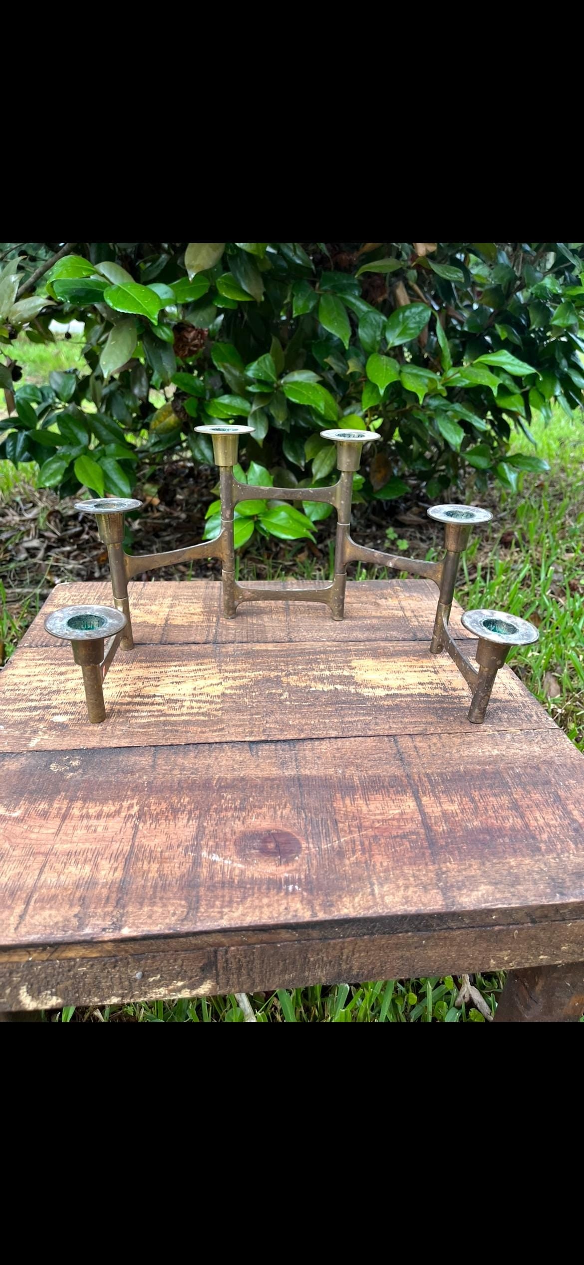 Midcentury Brutalist Brass Candelabra – Articulated Arms Modernist Candle Holder