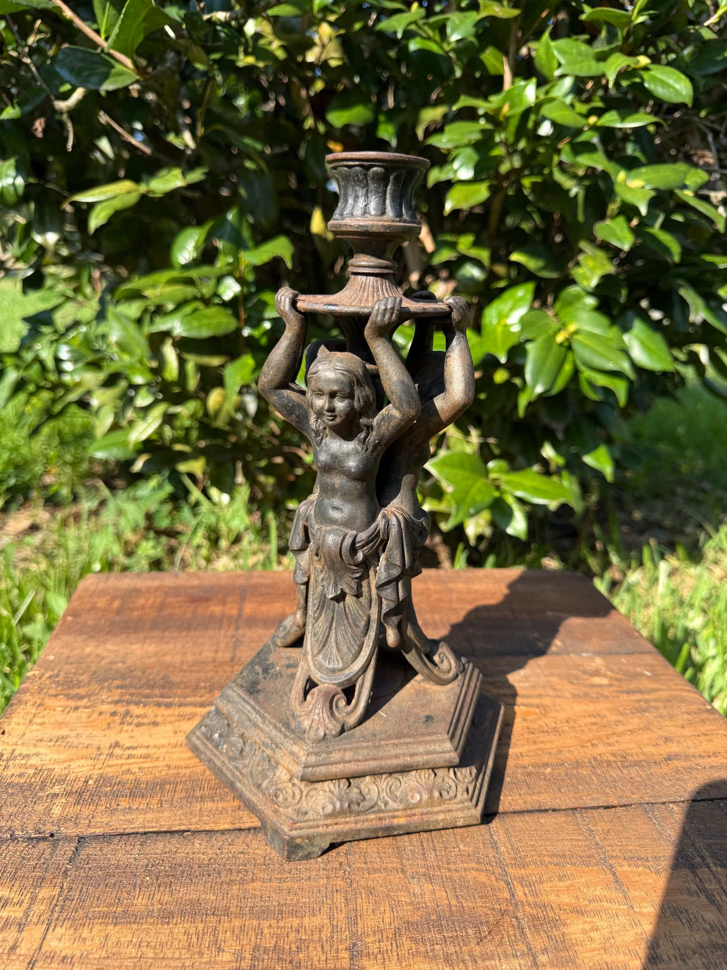 French Cast Iron Neoclassical Candelabrum with Three Draped Maidens, c. 1880