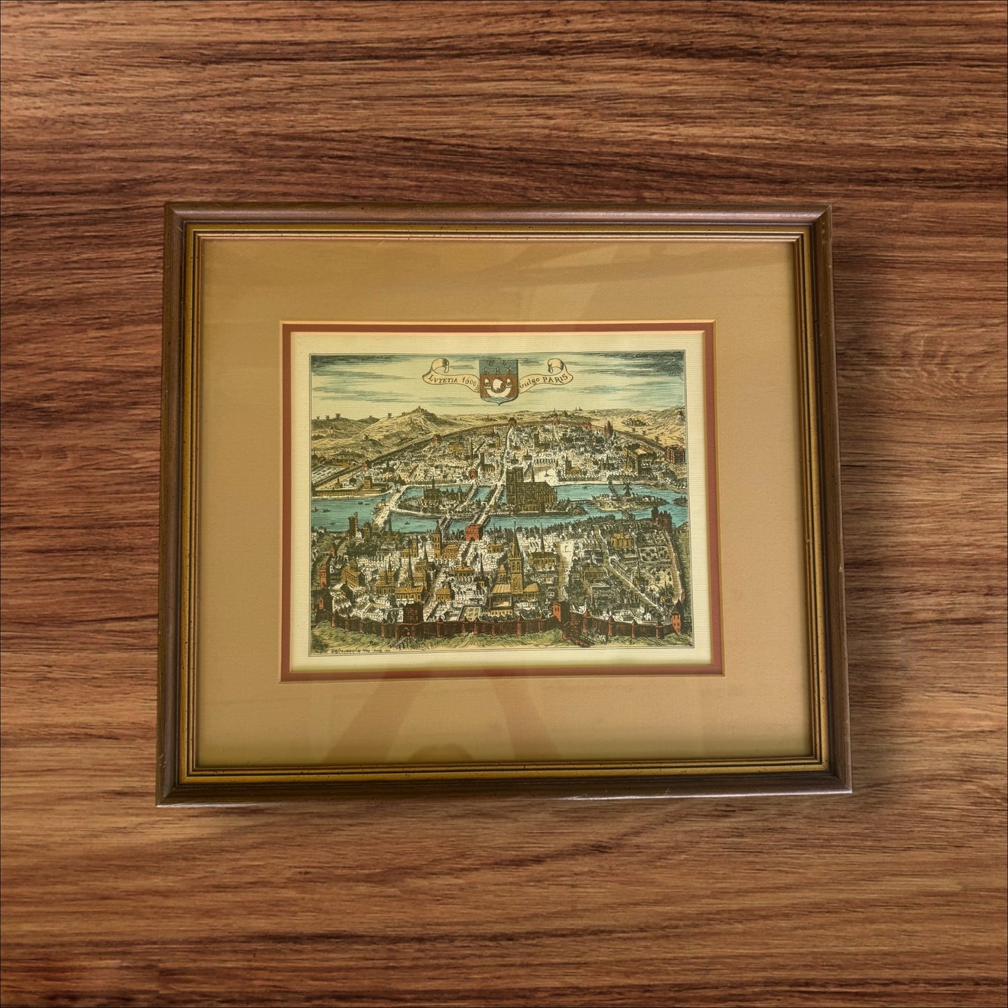 Hand-Colored Engraving of 1600 Paris by Jacques Desfreseaux – Framed