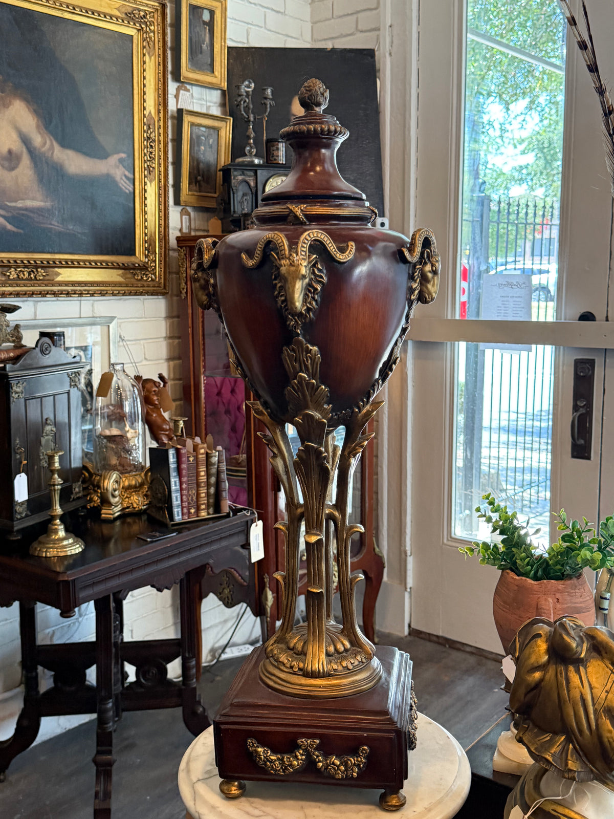 Monumental Neoclassical Ram’s Head Decorative Urn