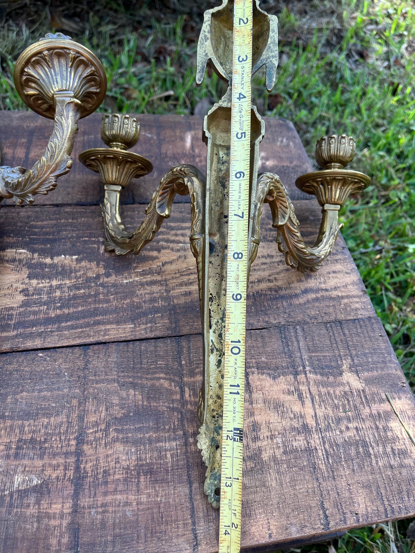 Pair of Antique French Brass Wall Sconces – Neoclassical Candle Holders, Louis XVI Style, Double Arm Wall Lights