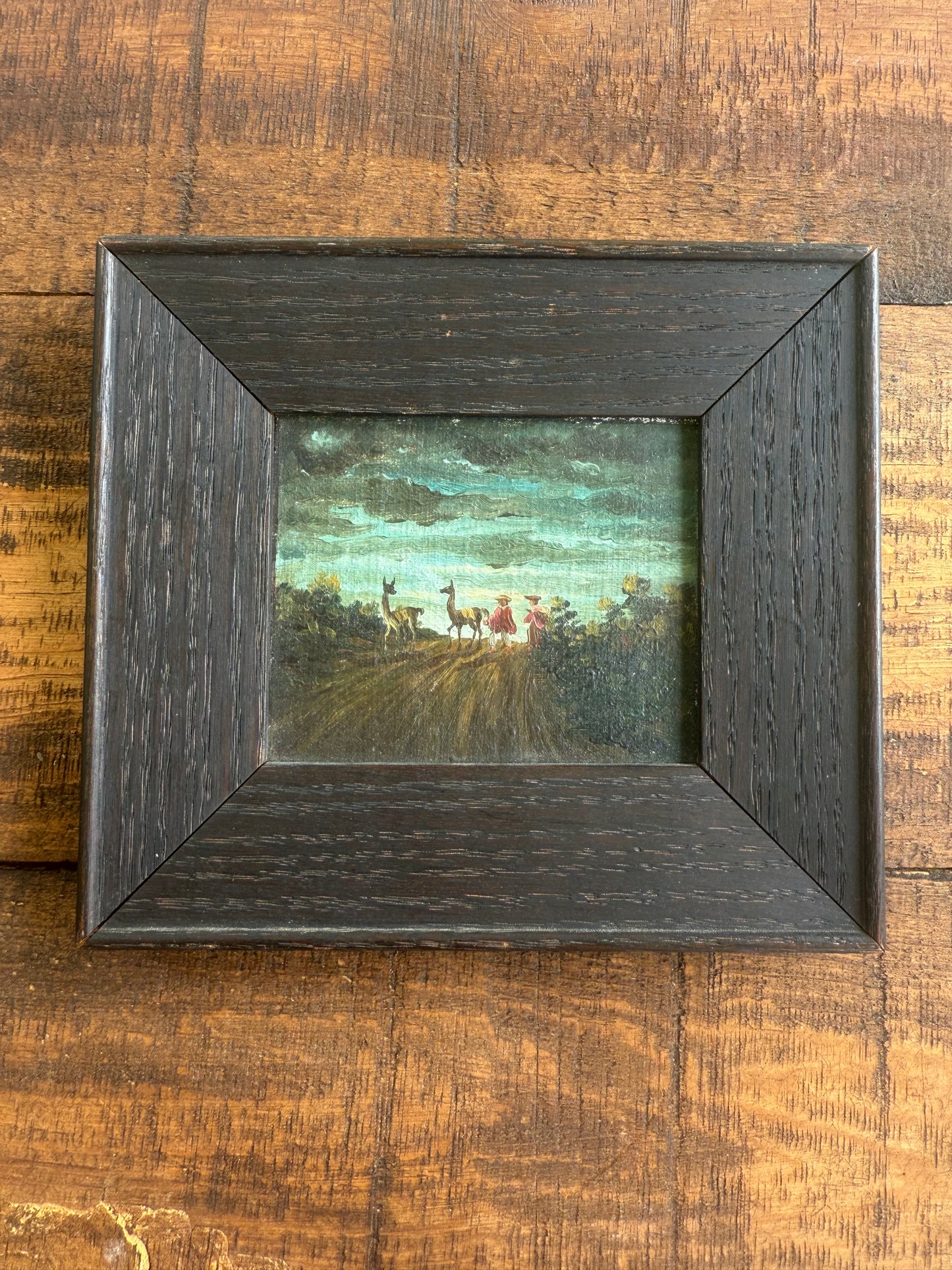 19th Century Wanamaker Collection Miniature Oil Painting – Figures with Llamas on a Country Path