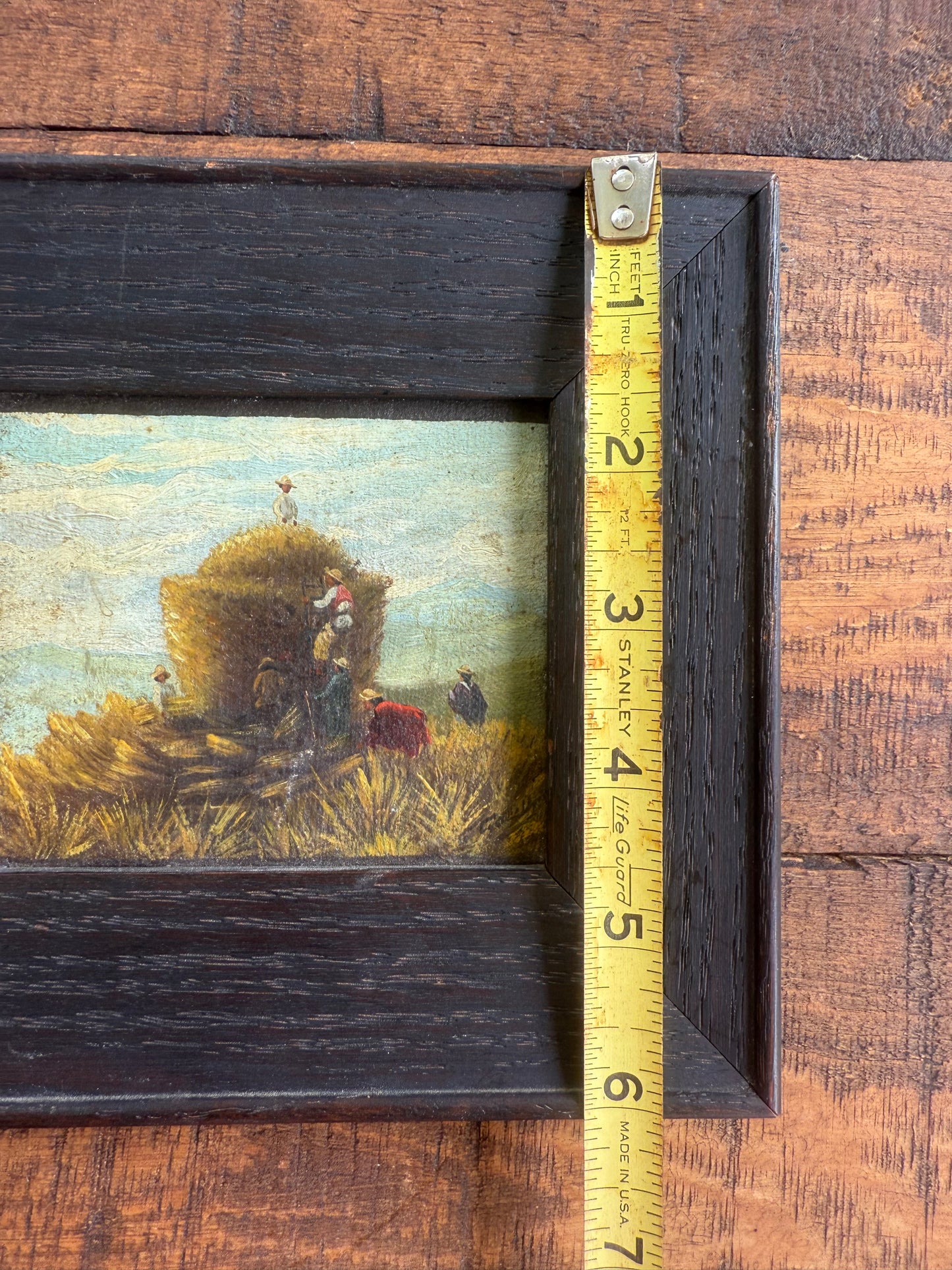 19th Century Wanamaker Collection Miniature Oil Painting – Harvest Scene with Hay Cart
