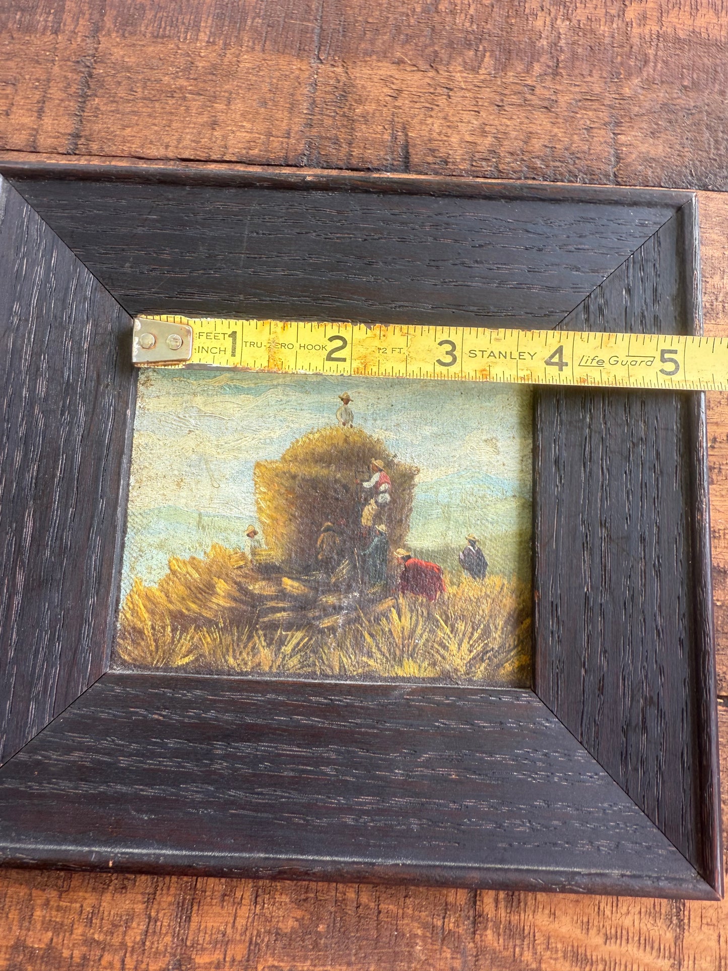 19th Century Wanamaker Collection Miniature Oil Painting – Harvest Scene with Hay Cart