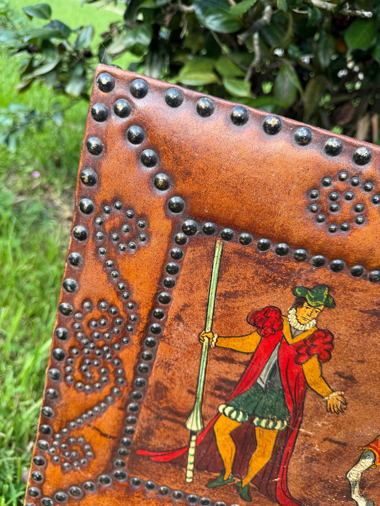 Tooled Leather Panel with Medieval Figures, Early 20th Century