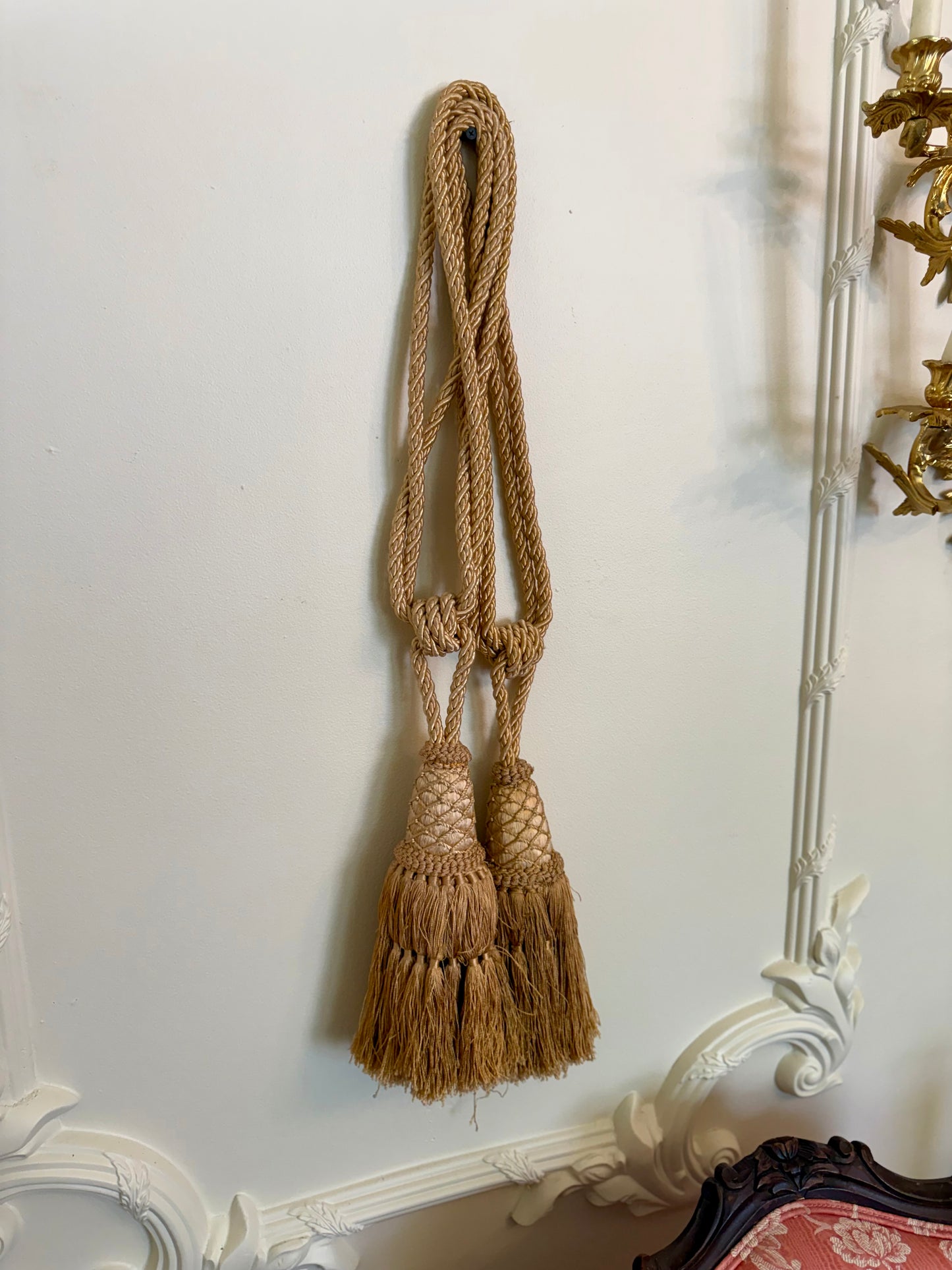 Large Neutral Gold Curtain Tassels Pair | 31 Inch Decorative Drapery Tiebacks