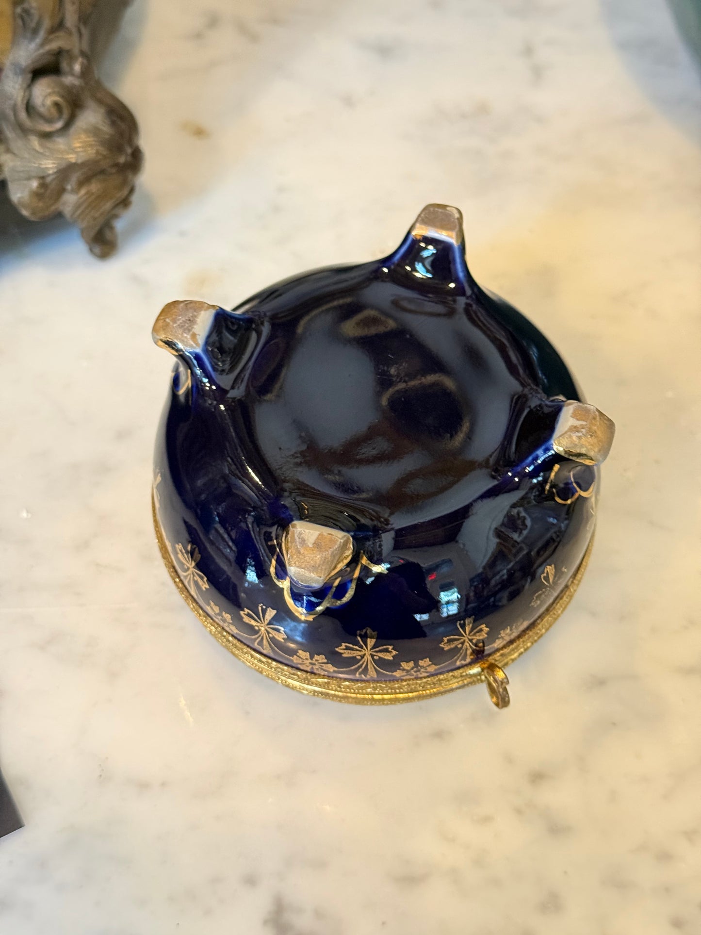 French Limoges-Style Cobalt Porcelain & Gilt-Metal Casket Box