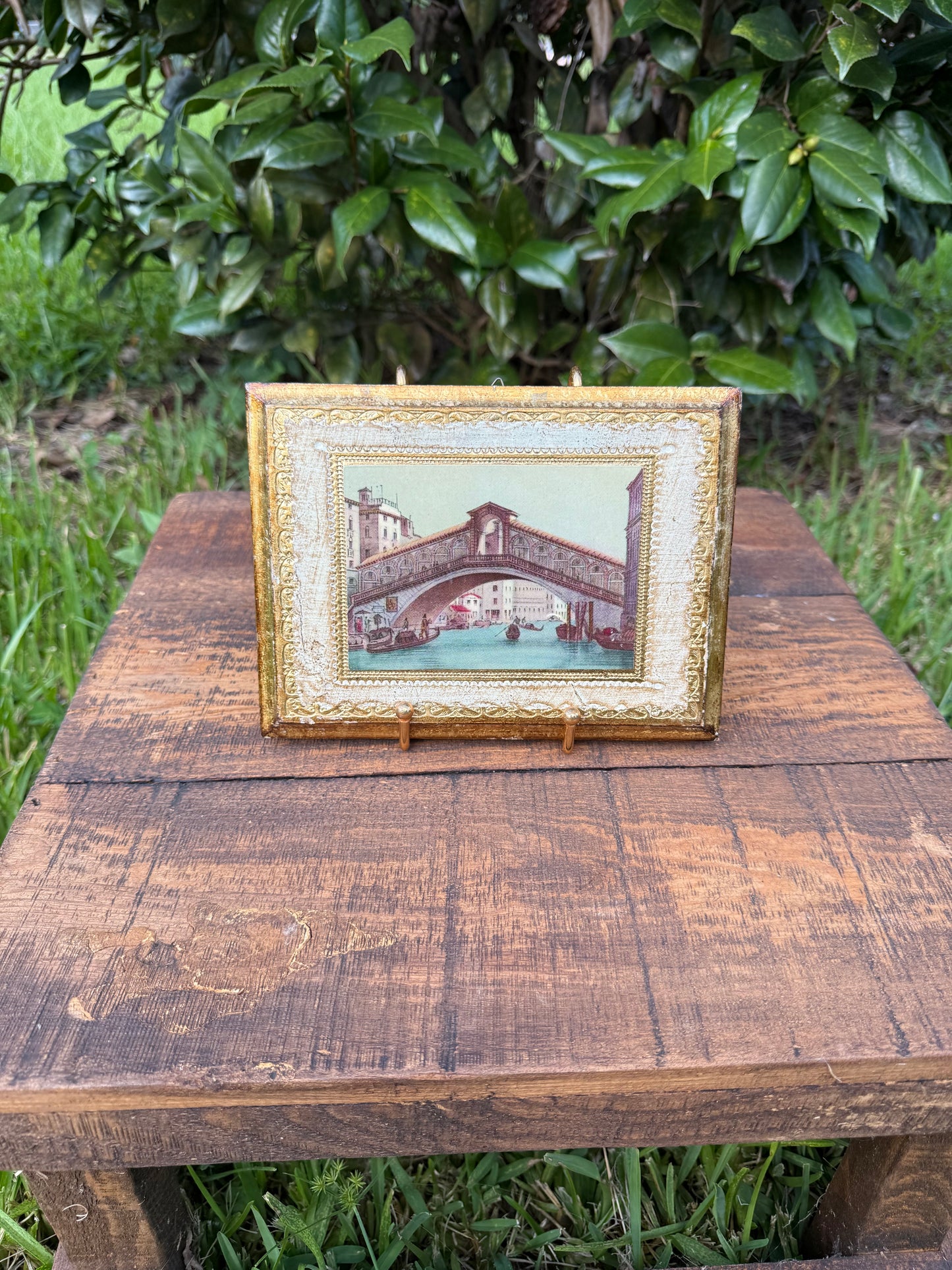 Venetian Painted Wood Panel of the Rialto Bridge