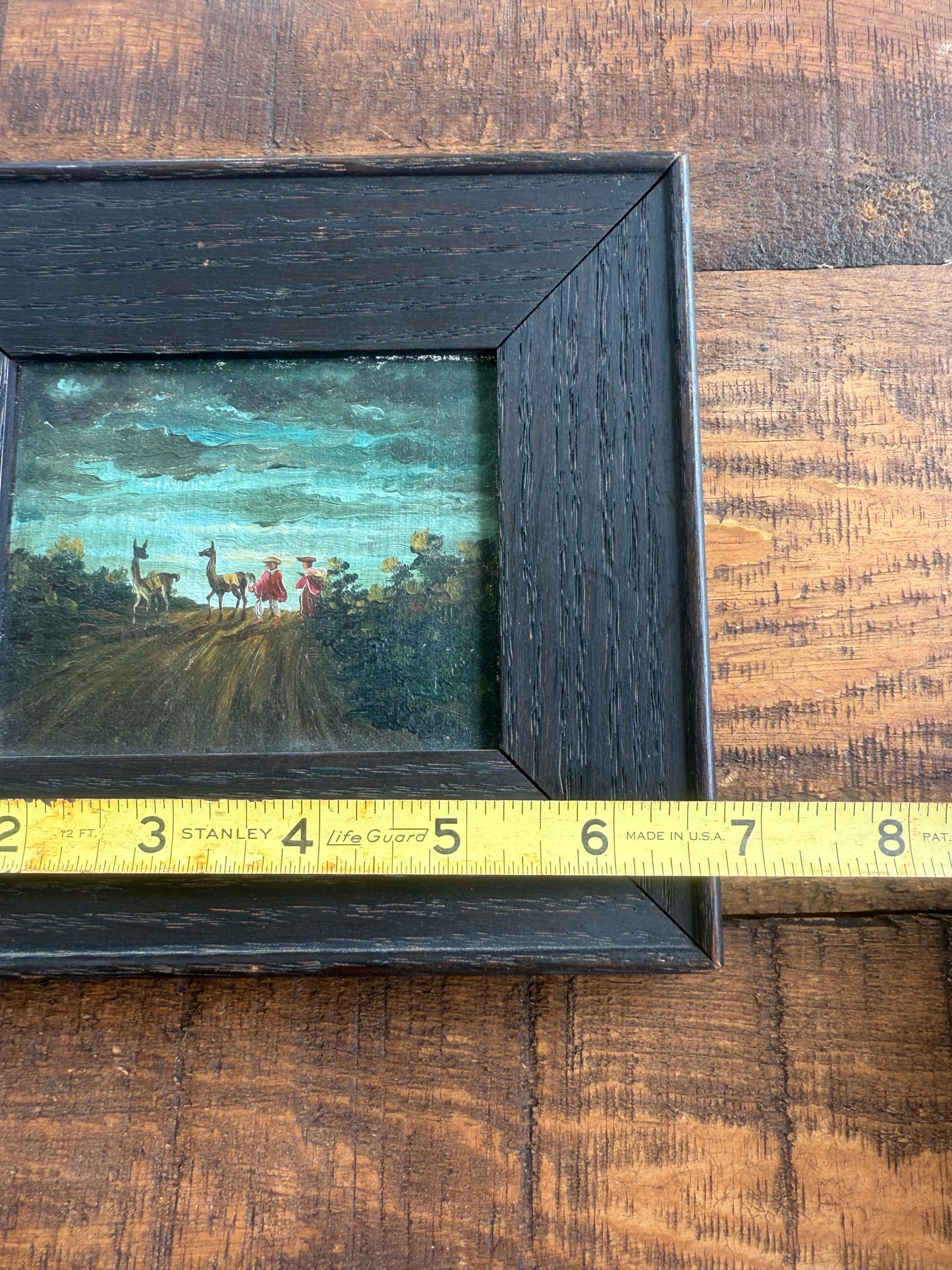 19th Century Wanamaker Collection Miniature Oil Painting – Figures with Llamas on a Country Path