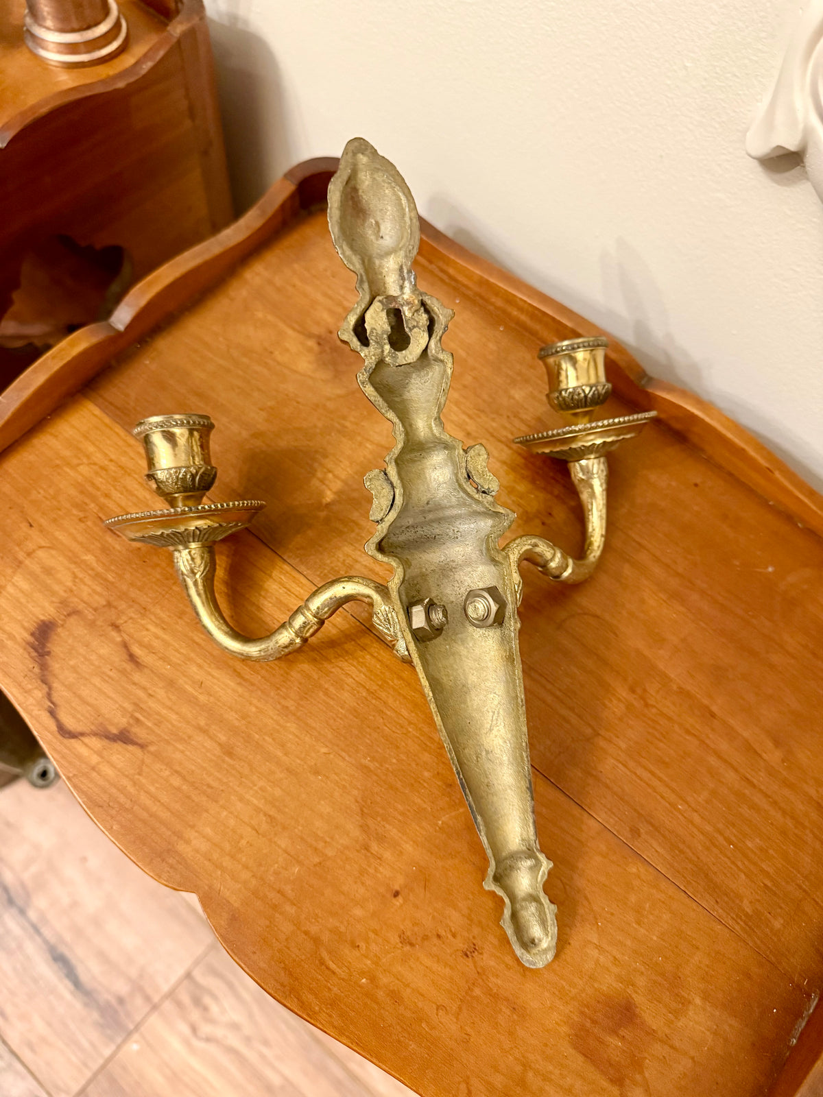 Vintage Louis XVI Style Brass Double-Arm Wall Sconce, French Neoclassical Revival