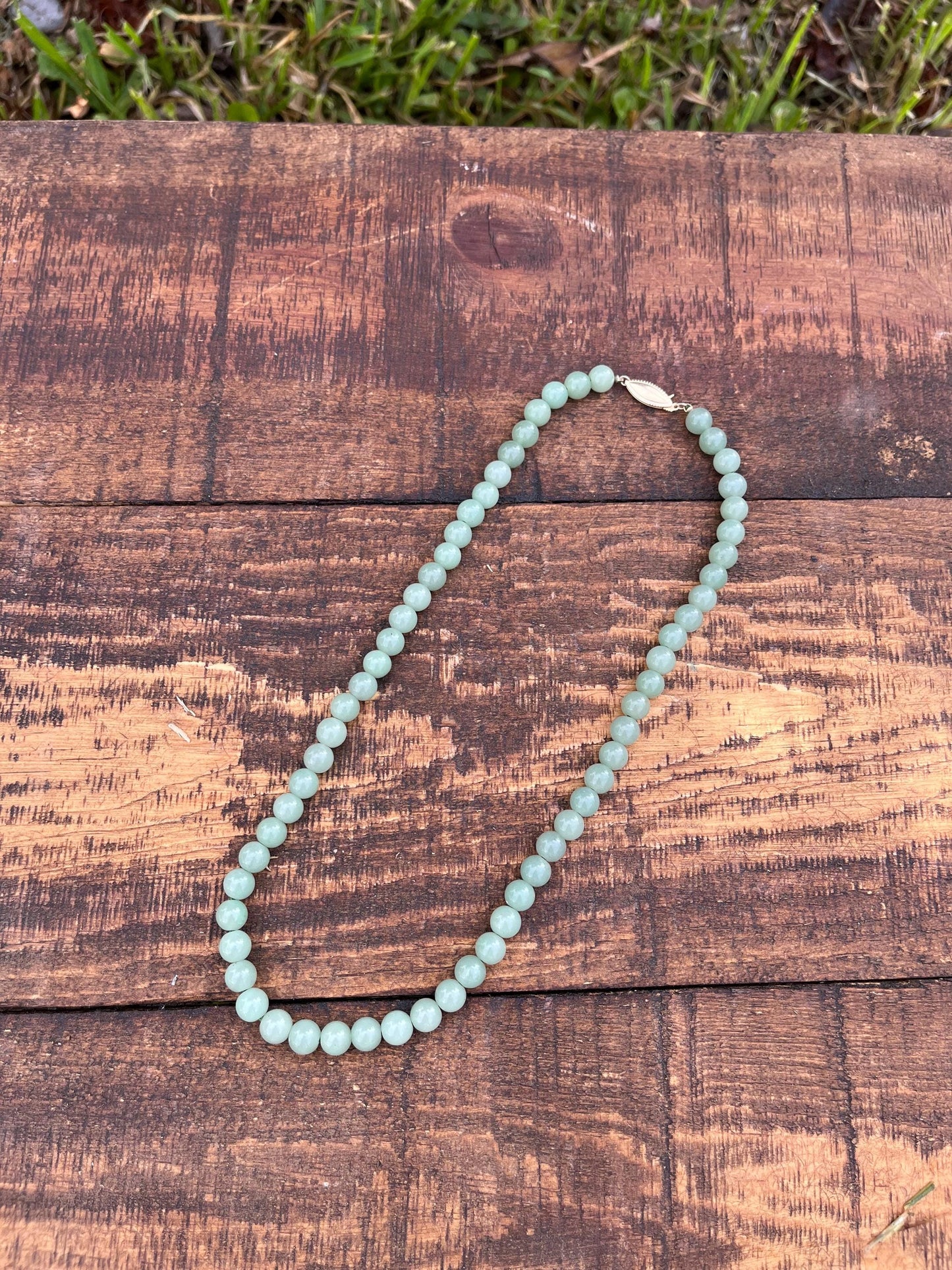 Genuine Jade Beaded Necklace – 20" Grade A/B Green Jade – 14K Gold Clasp – Vintage Gemstone Jewelry – Classic Jade Strand