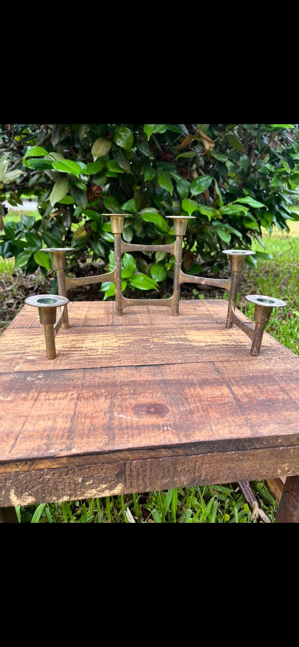 Midcentury Brutalist Brass Candelabra – Articulated Arms Modernist Candle Holder