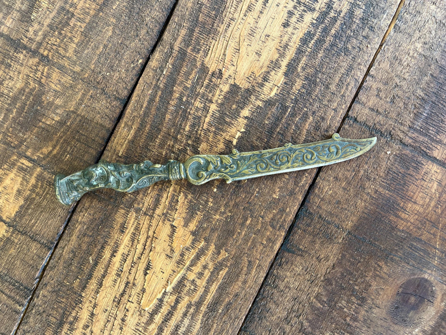 Antique Bronze Dog Letter Opener – Ornate Hound Handle with Engraved Blade – Unique Desk Decor or Gift for Dog Collectors