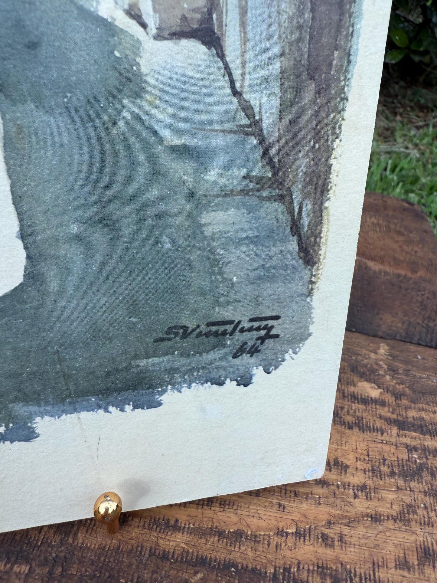 Mid Century Greek Village Print – Naxos Street Scene Mounted Art Board 9.5x13.5