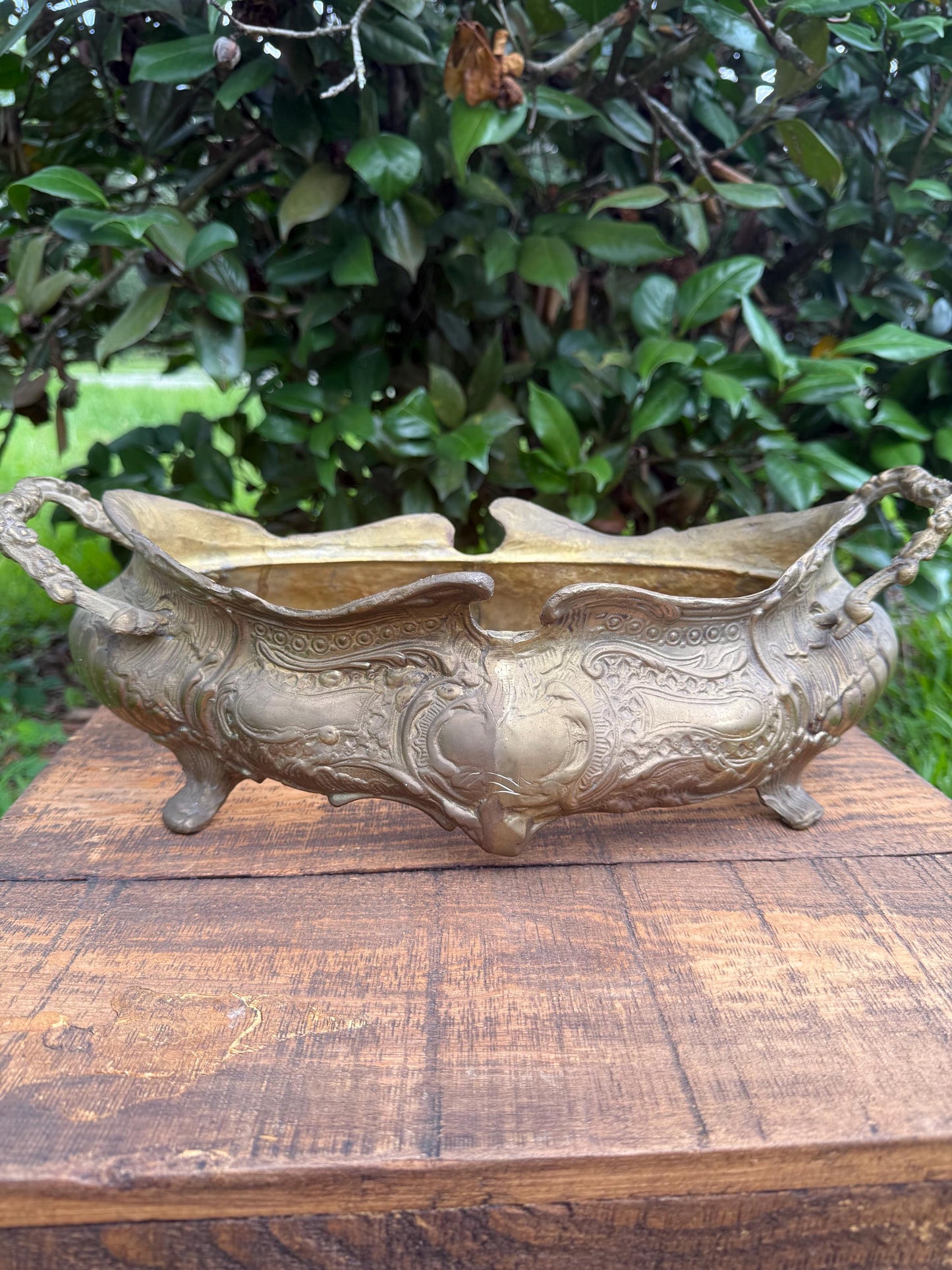 Antique French Rococo Jardinière Planter | Gilt Centerpiece | Ornate Louis XV Style Metal Cachepot | Decorative Bowl