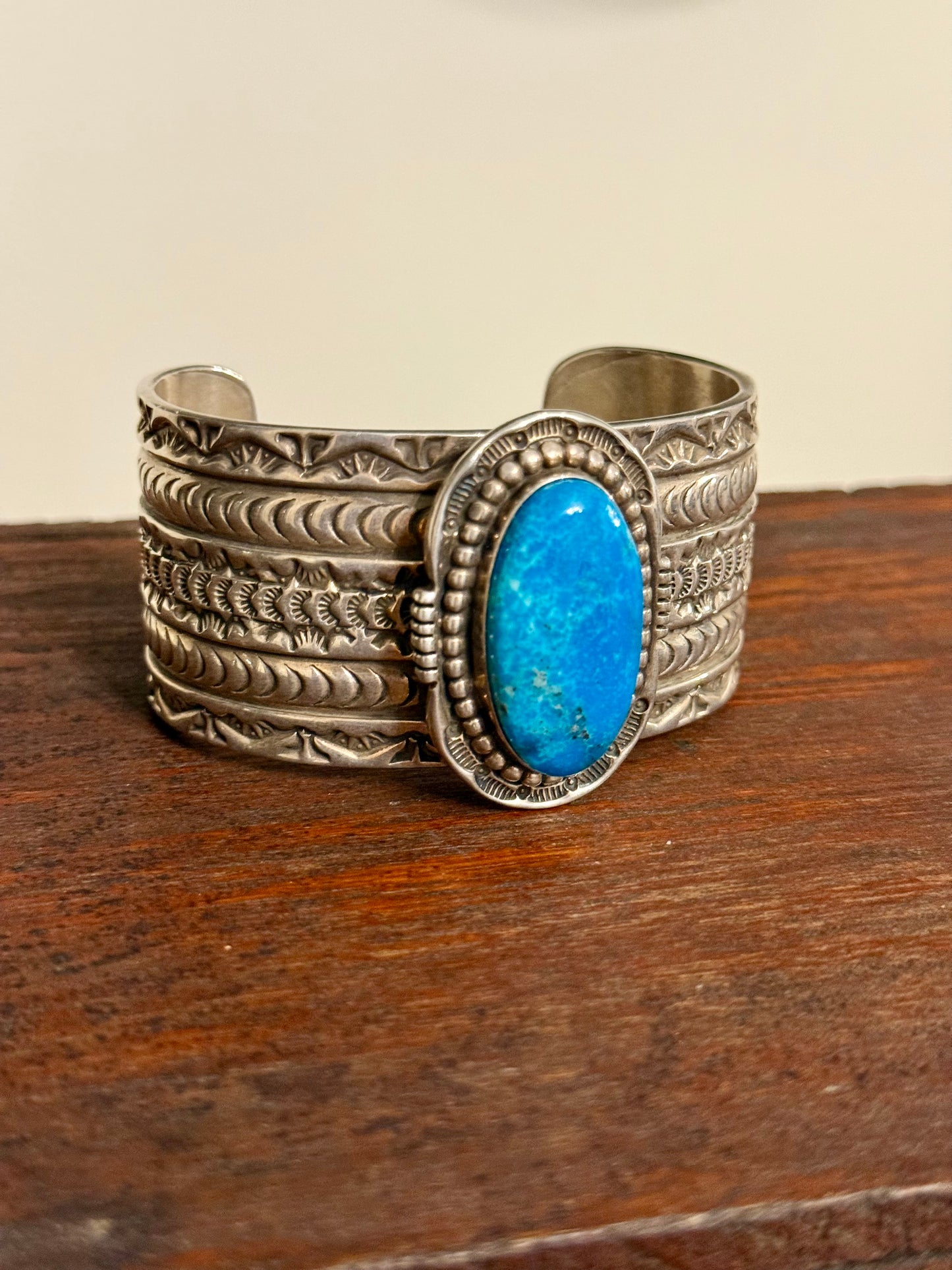 Arnold Blackgoat Signed Navajo Sterling Silver & Turquoise Cuff Bracelet