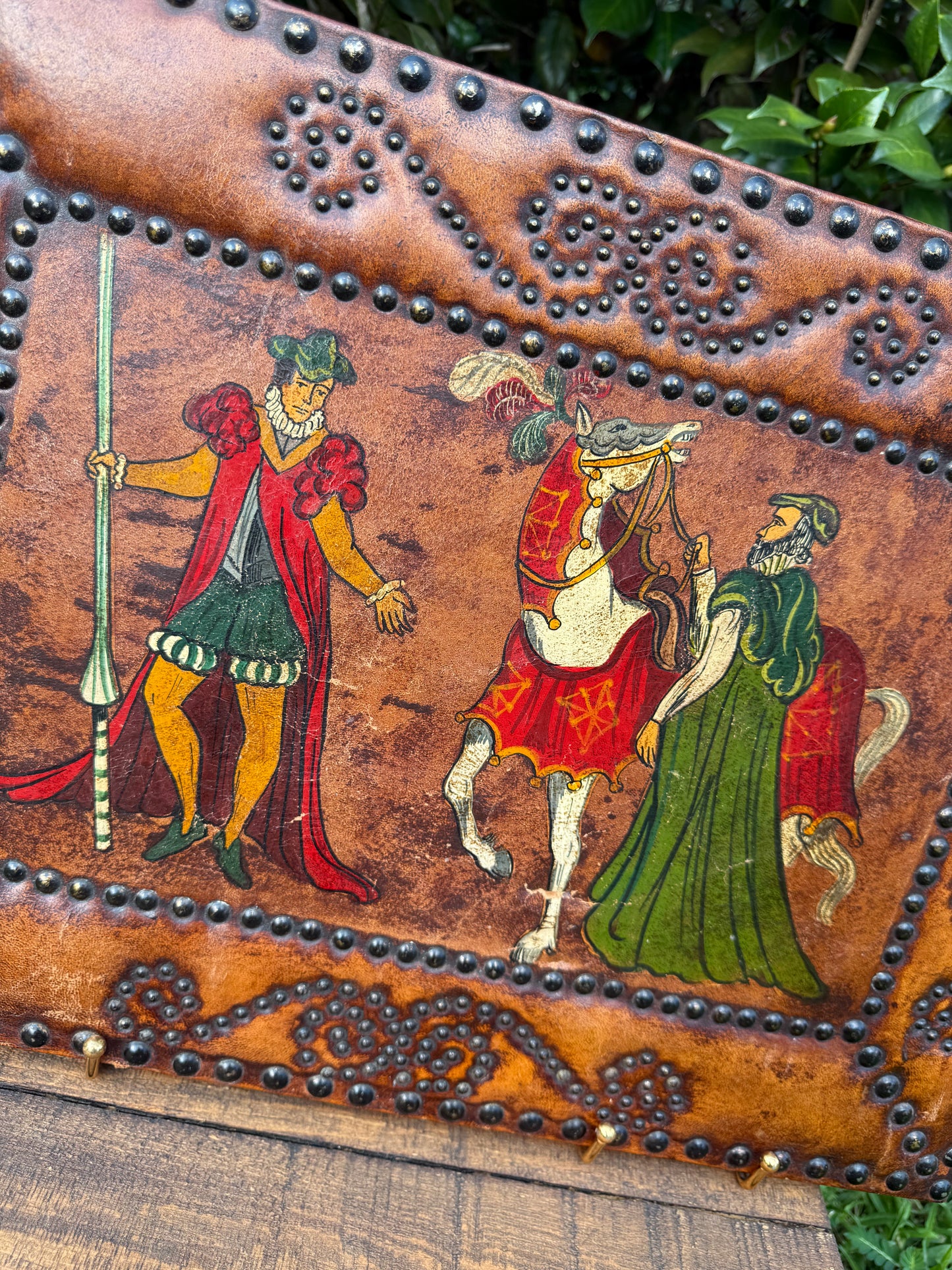 Tooled Leather Panel with Medieval Figures, Early 20th Century