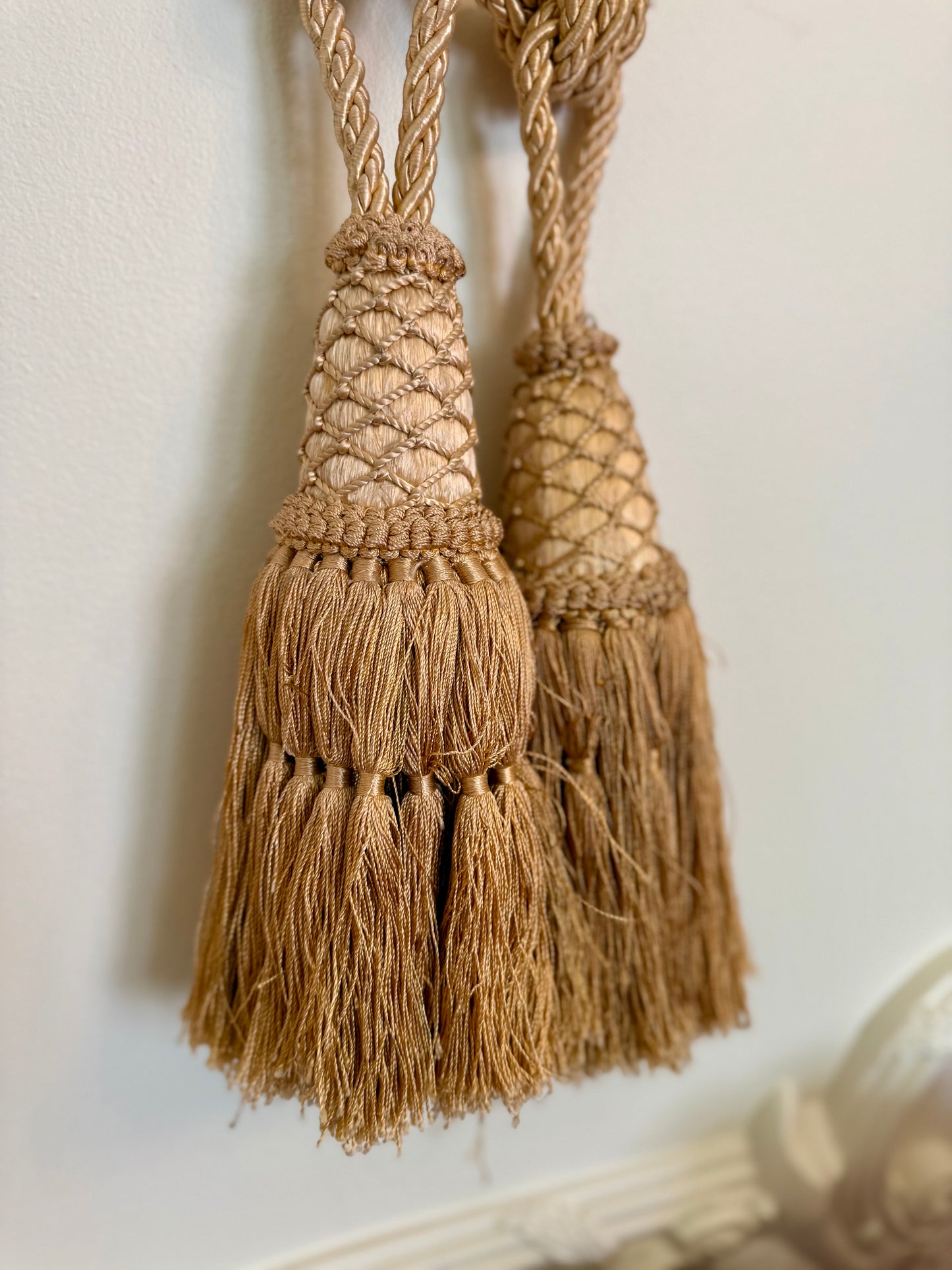 Large Neutral Gold Curtain Tassels Pair | 31 Inch Decorative Drapery Tiebacks