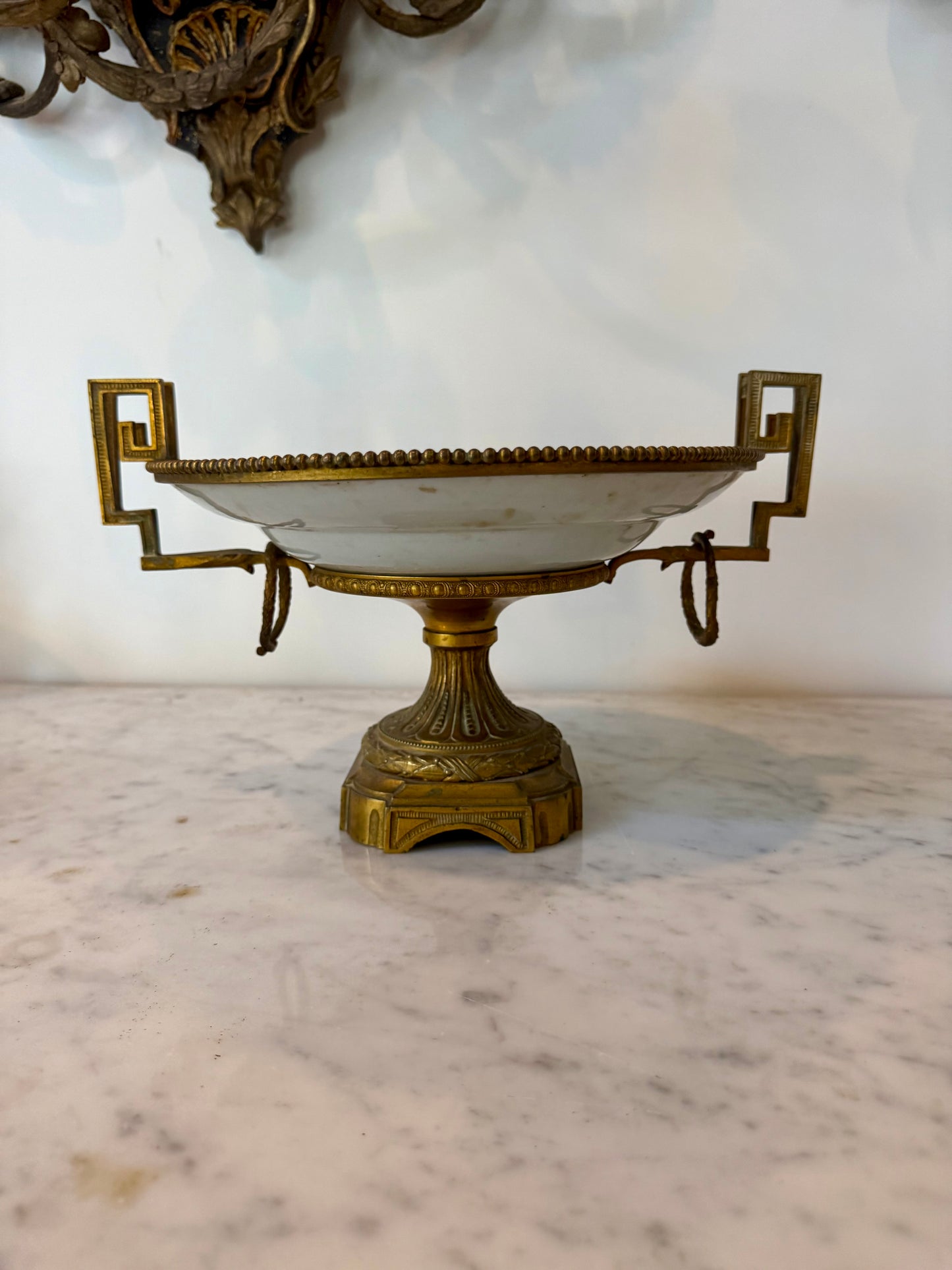 Antique Franco-Chinese Rose Medallion Porcelain Tazza with Gilt Bronze Mounts, Circa 1870-1880