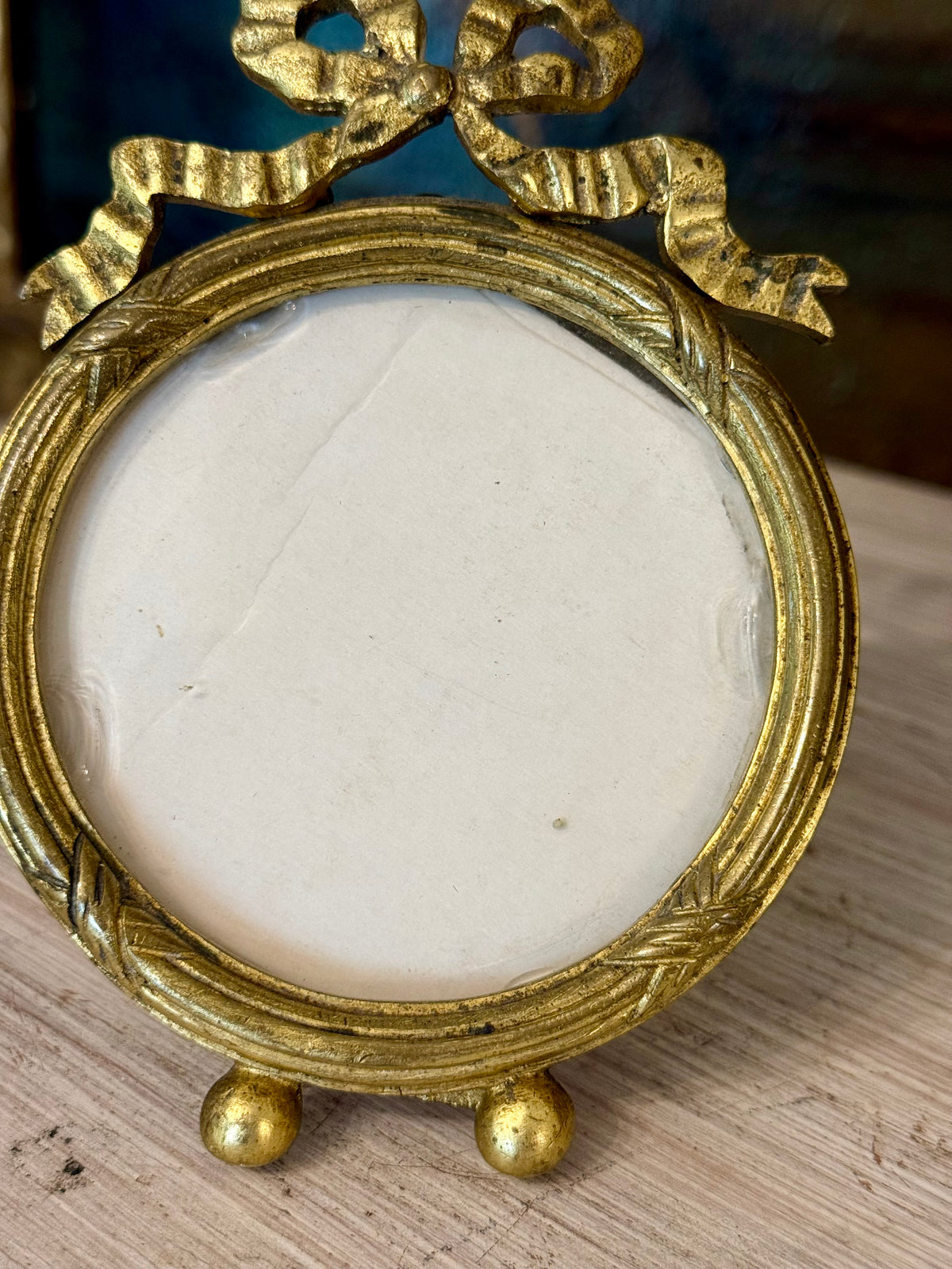 Vintage Brass Bow Top Miniature Picture Frame