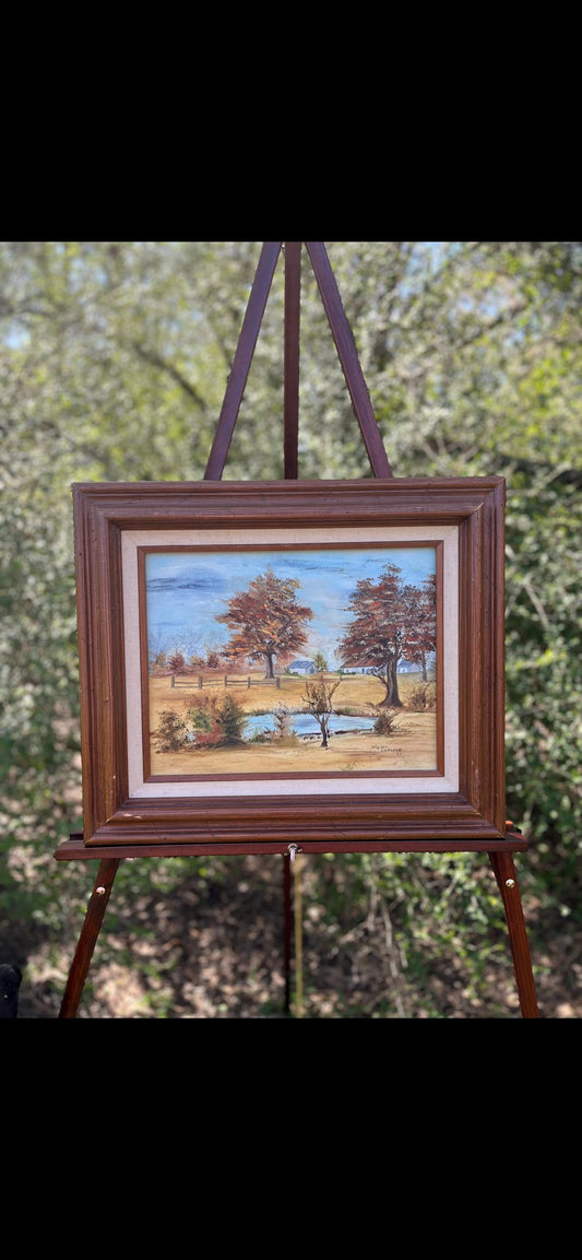 Wilma LaFleur Original Oil Painting – Autumn Farm Landscape – Signed Southern Folk Art