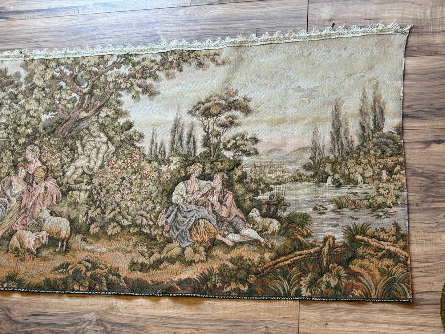 Large Vintage Pastoral Tapestry Wall Hanging, Verdure Style Landscape Textile