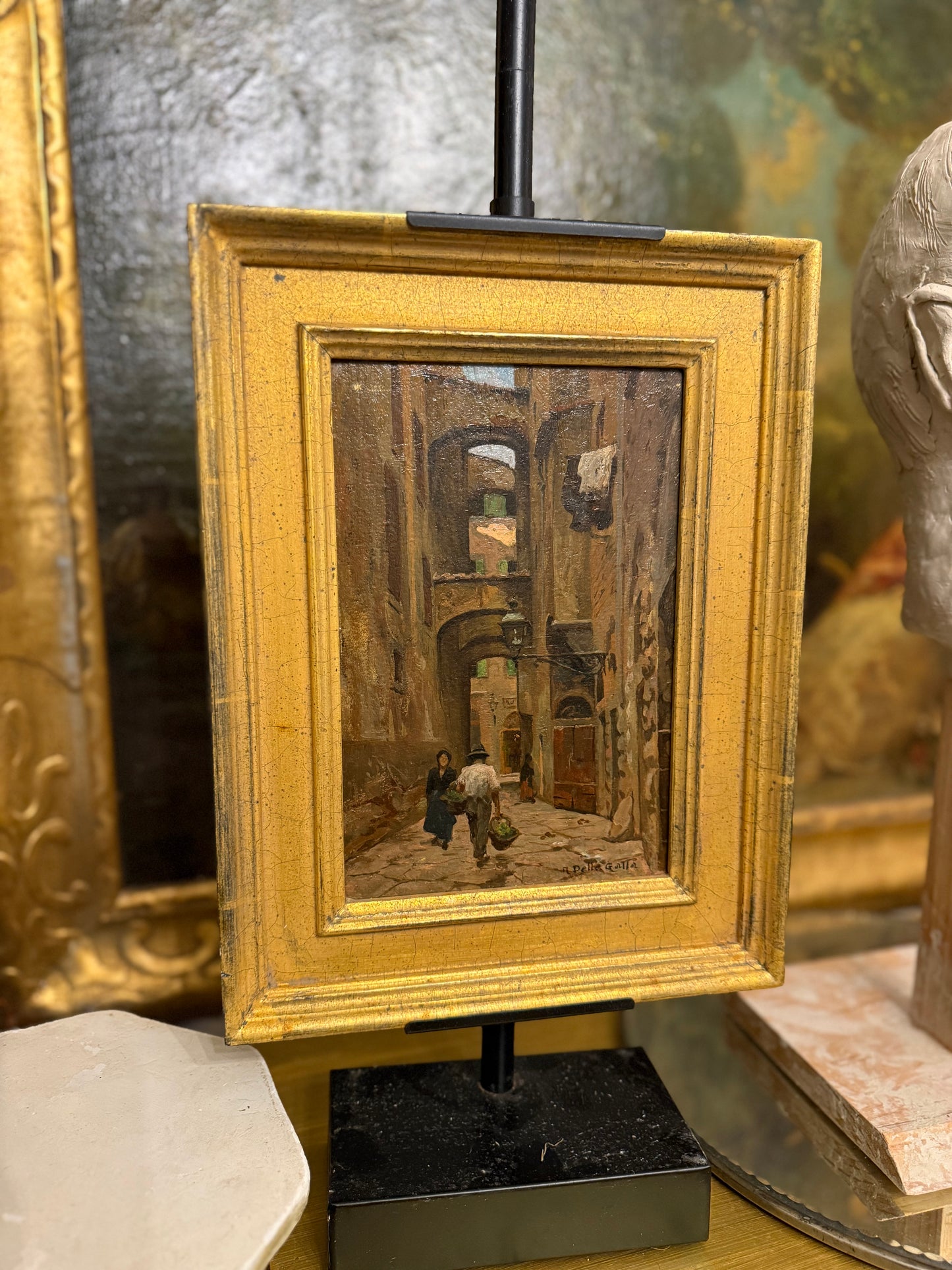 Anacleto Nino della Gatta (1868-1932) Chiasso Baroncelli Alley Oil on Panel