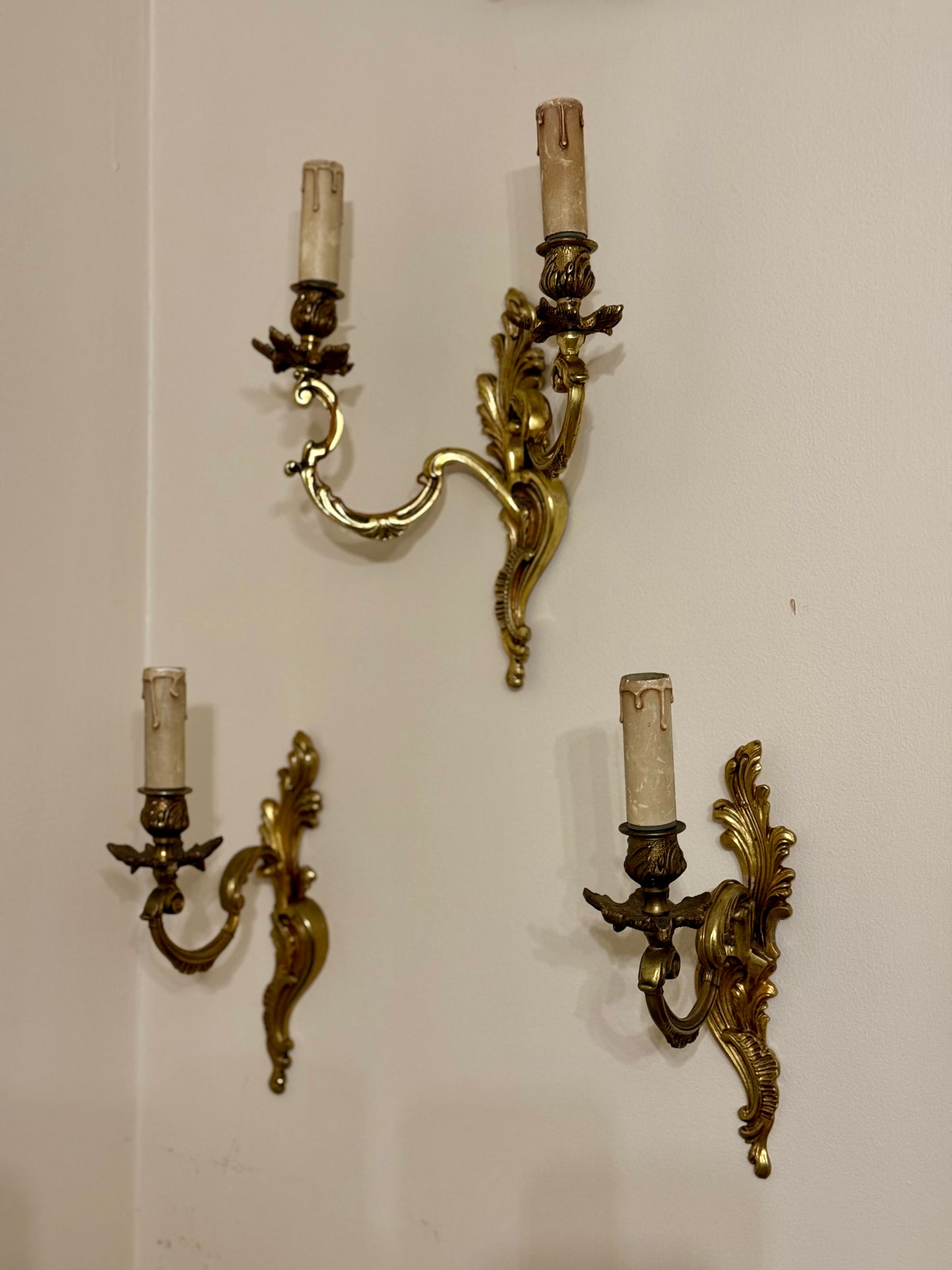 Mid-Century French Brass Rococo Revival Wall Sconces | Set of Three
