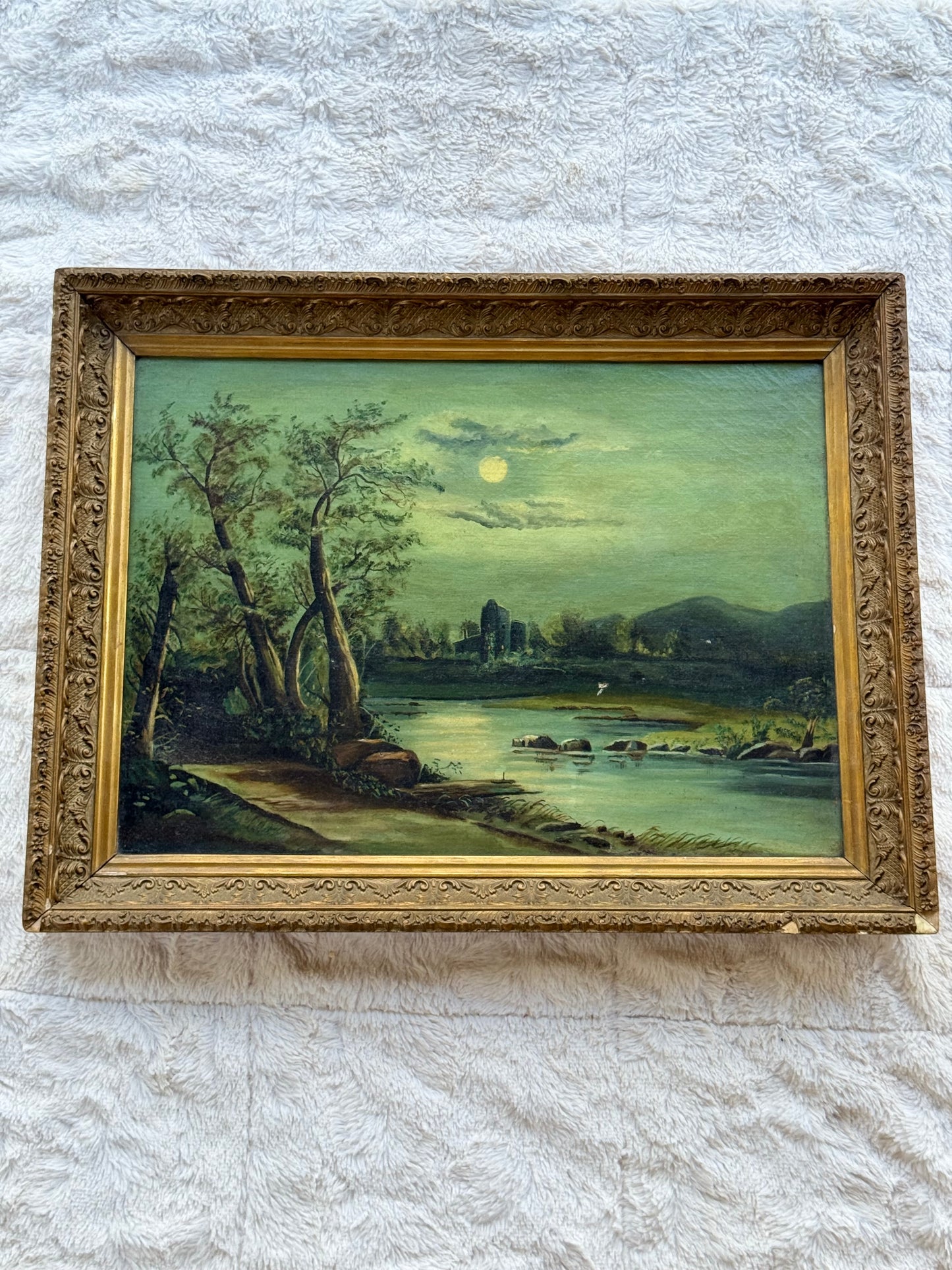 Moonlit American River Landscape – Hudson River School & Tonalist Influence (c.1880–1900)