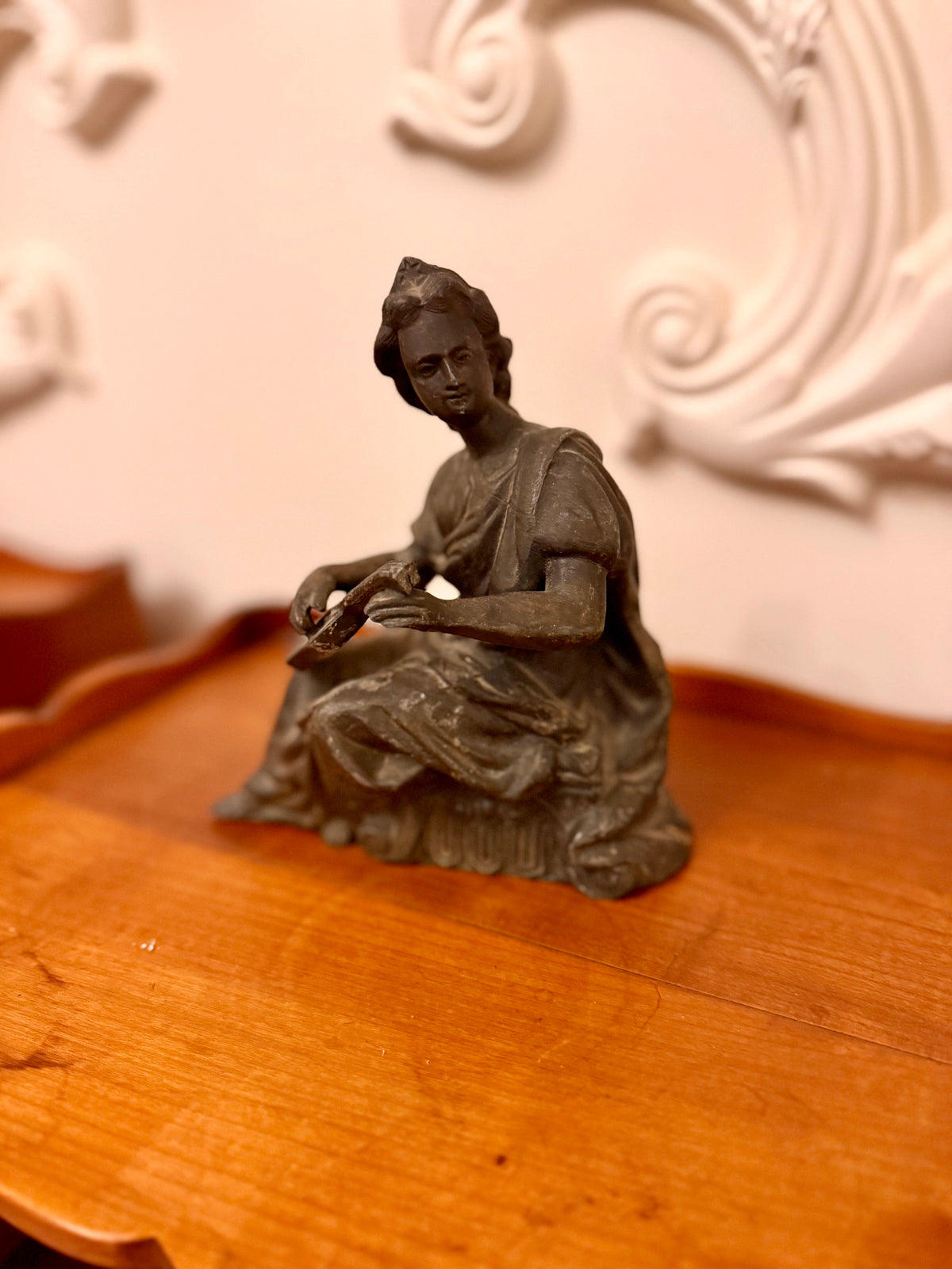 Antique Spelter Allegorical Female Musician Figure, Circa 1900